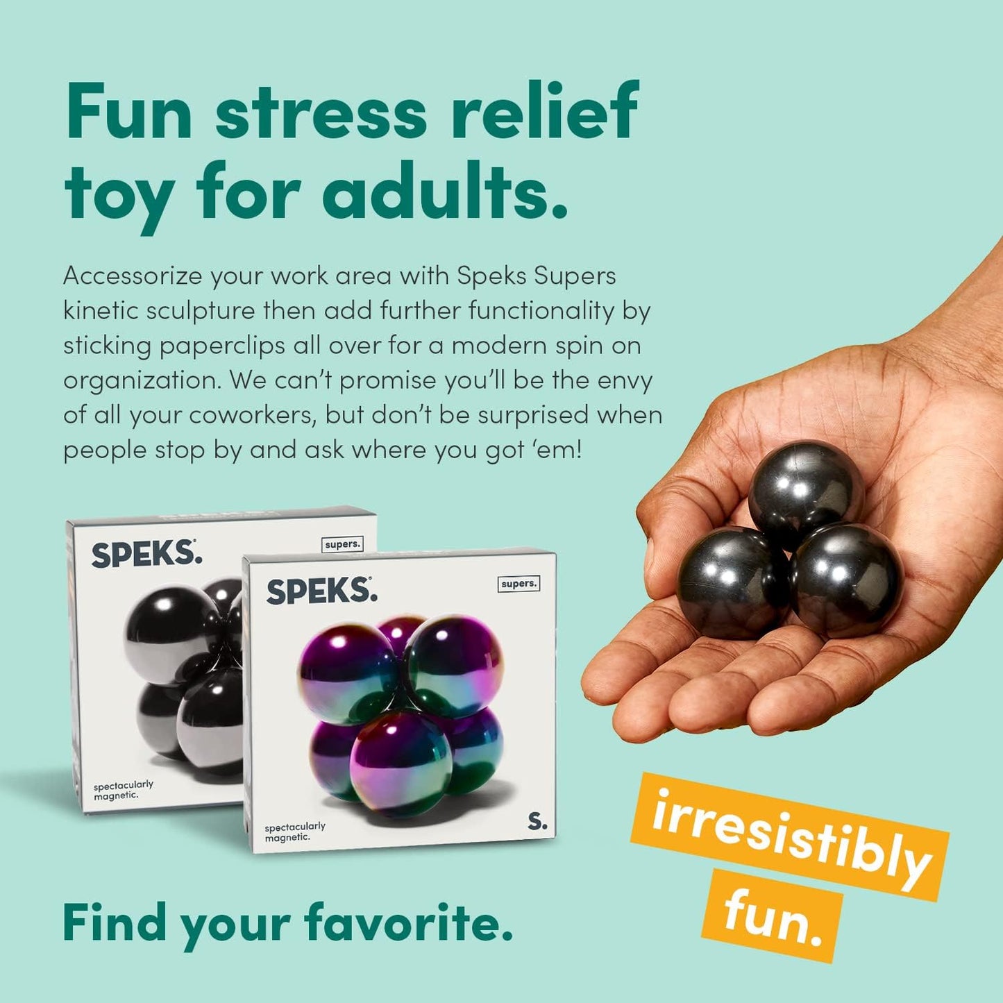 Speks Supers, 33mm Magnets Balls Fidget Toys for Adults, Set of 6, Great Office Desk Decorations and Stress Relief Gifts, Gun Metal