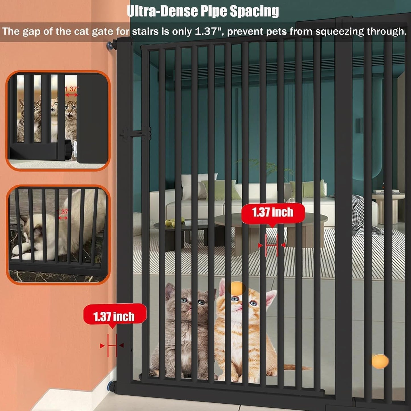 55.1 Inch Tall Baby Gate Auto Close Dog Gate Adjustable 29.92"- 48.03" Wide Pressure Mounted Walk Through Swing Pet Gate for Doorways (Black, 29.92"- 48.03")