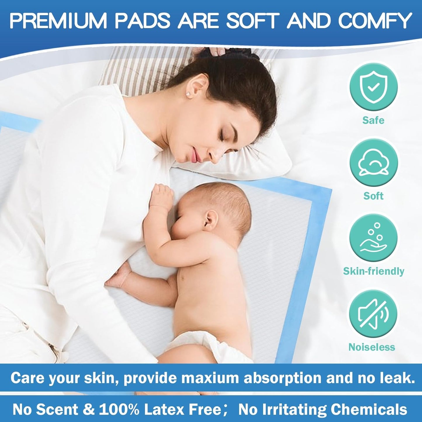 100 Count Premium Chucks Pads 22"x23" Disposable, Ultra Absorbent Adults Incontinence Underpads Leakproof, Waterproof Puppy Training Pee Pads Leakproof, Baby Changing Liner