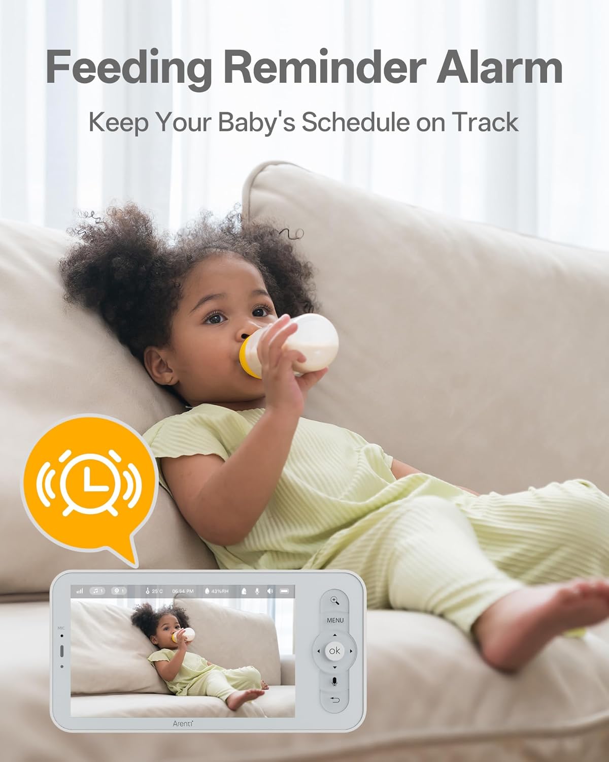 ARENTI Baby Monitor, Cry & Motion Detection, 2K Smart Baby Camera with 5-Inch Upgraded Wireless Display, Two Way Audio, Super Night Vision, Temp & Humidity Sensor, Lullabies