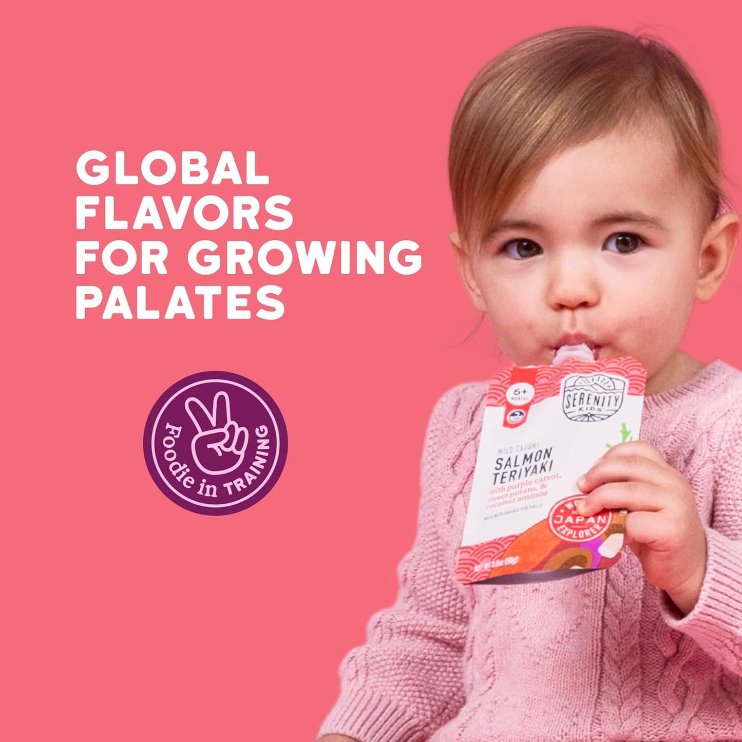 Serenity Kids 6+ Months Salmon Teriyaki Organic Baby Food Pouches - Ethically Sourced Salmon & Organic Veggies - No Added Sugar BPA-Free Baby Puree - 3.5 Oz, 12 Pack