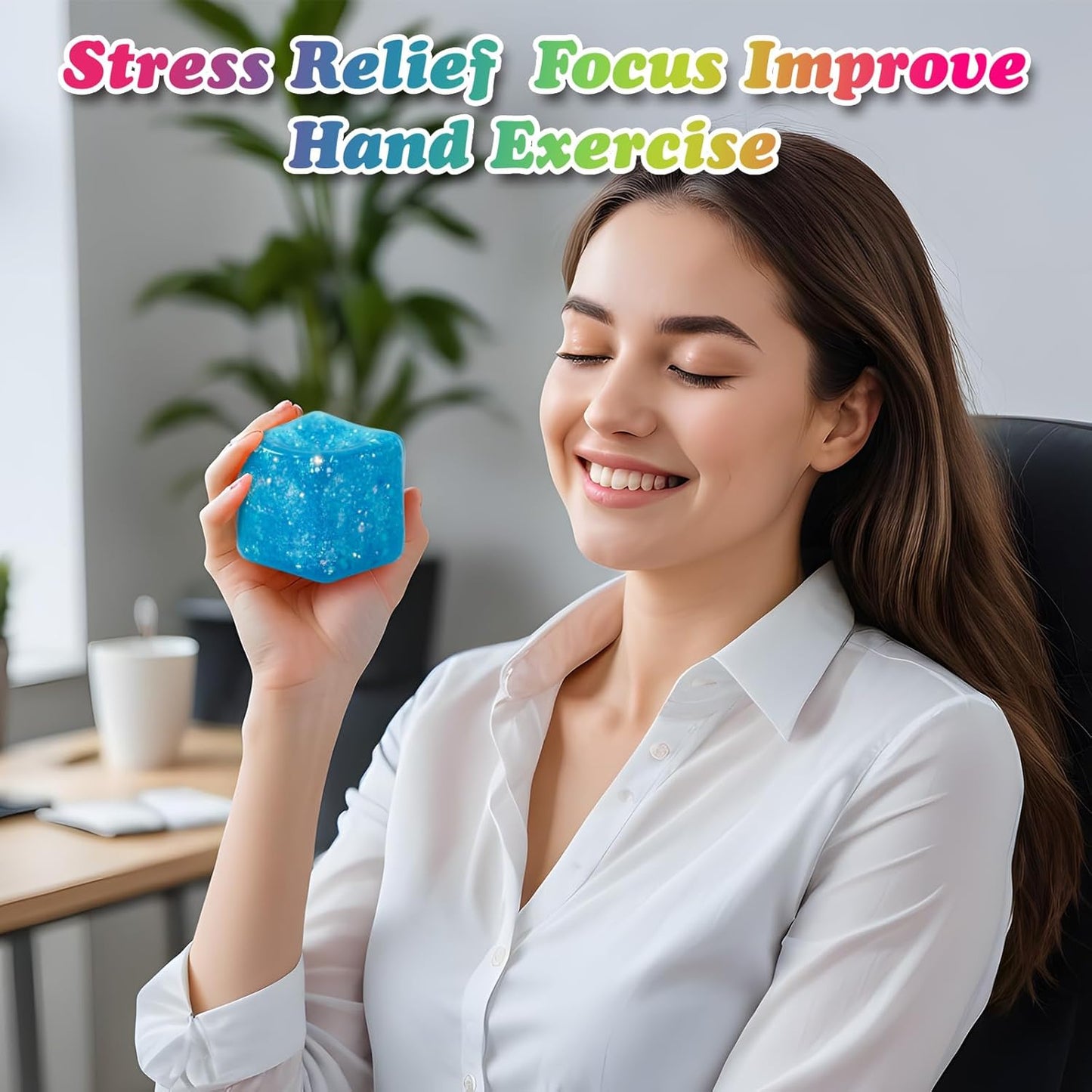 2Pack Glitter Squishy Cube - Slow Rise Nice Sugar Stress Cube Gel Stress Balls for Adults, Glitter Squishy Balls for Kids, Stress Relief/Classroom Fidget/Treasure Box Prizes(Blue)