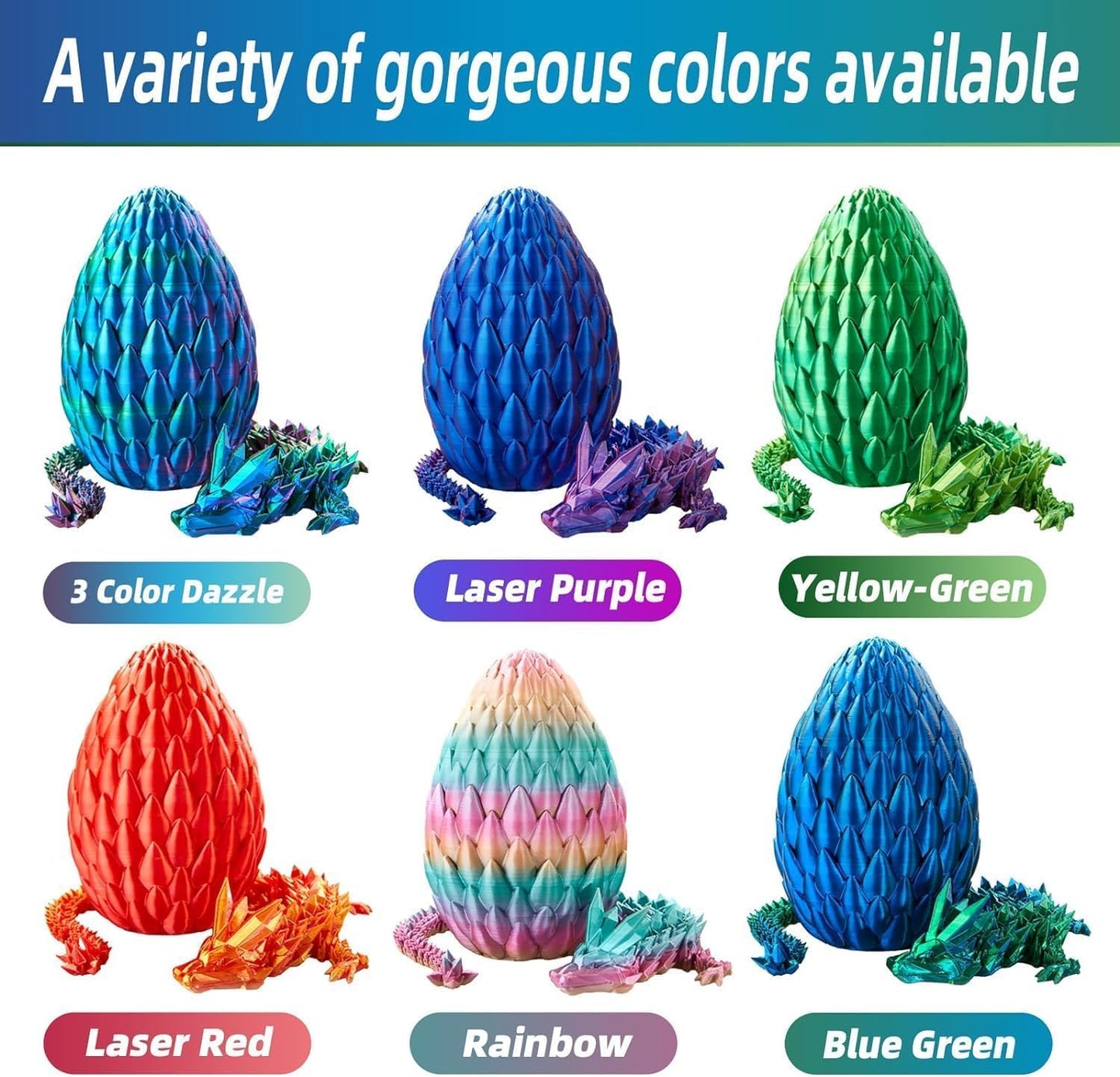 3D Printed Dragon Egg, 15Inch Crystal Dragon in Dragon Egg,Surprise Egg,Articulated Dragon,Fidget Toys for Executive Home Office Decor,Toys for Kids Gifts