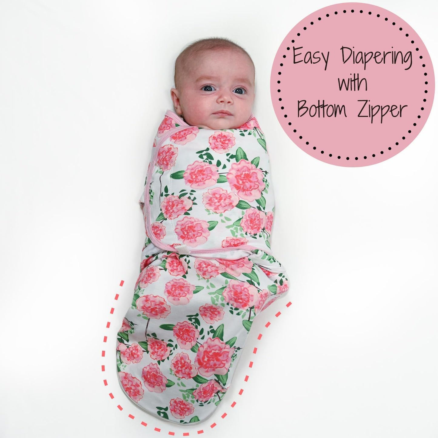 LollyBanks Swaddles 100% Organic Cotton Baby Girl Essentials, 3-6 Months Newborn Girl Swaddles, Swaddle with Easy Change Zipper, Swaddle Sack for Baby Girl (Peony Print)