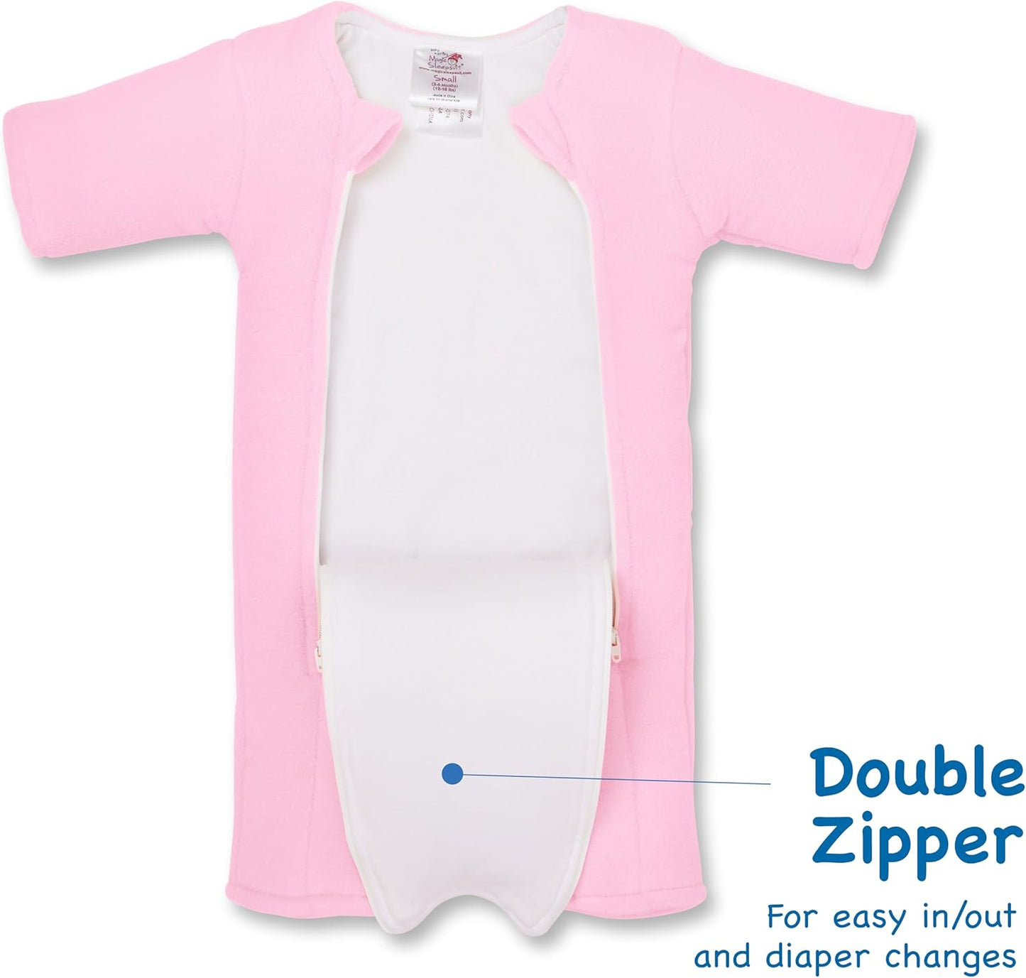 Magic Sleepsuit Baby Merlin's Bamboo/Cotton Baby Swaddle Transition Product - Soft and Cozy Design, Double Zipper for Easy Diaper Changes, Promotes Safe Sleep, 3-6 Months - Pink - Small 12-18lbs