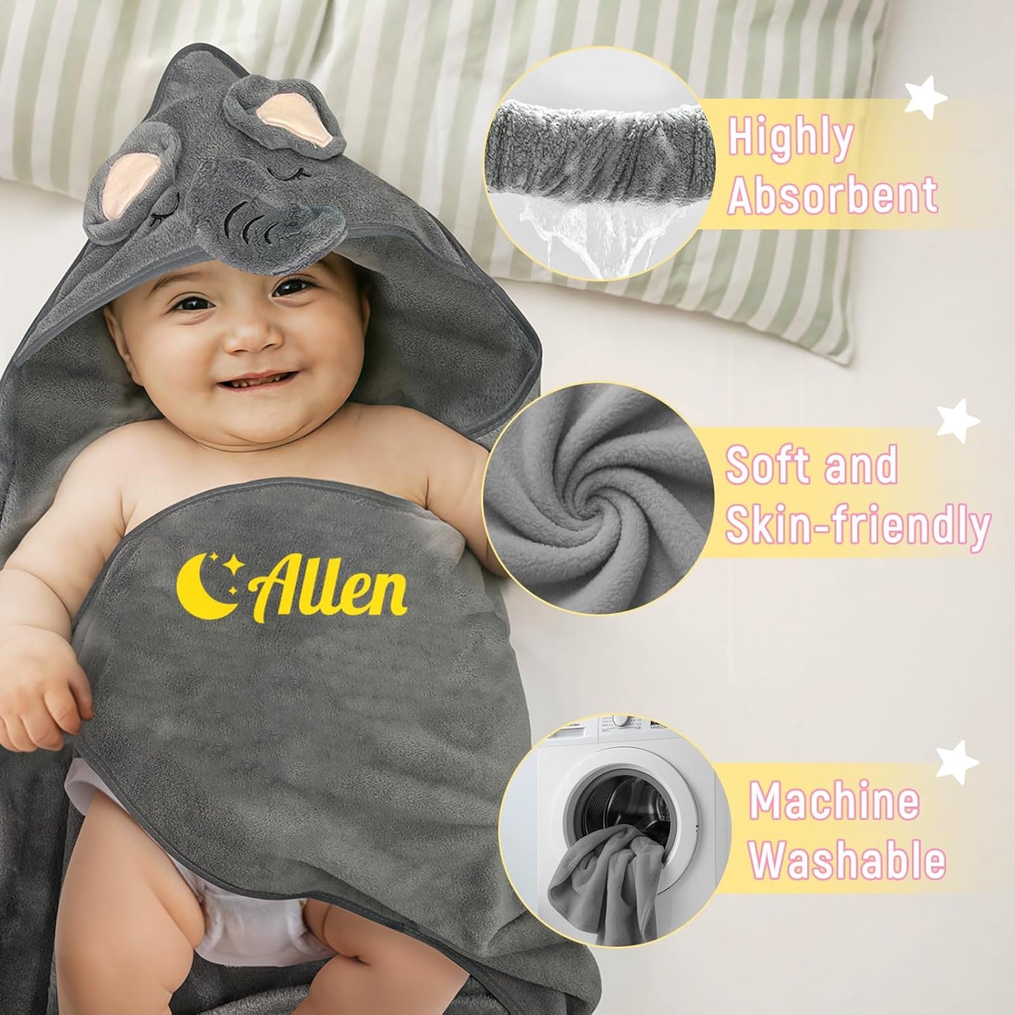 Personalized Baby Towels Hooded with Name, Custom Toddler Bath Towel with Hood for Girl Boy, Warm Swaddle Blanket, Customized Newborn Gifts - Embroidered (Blue Puppy)