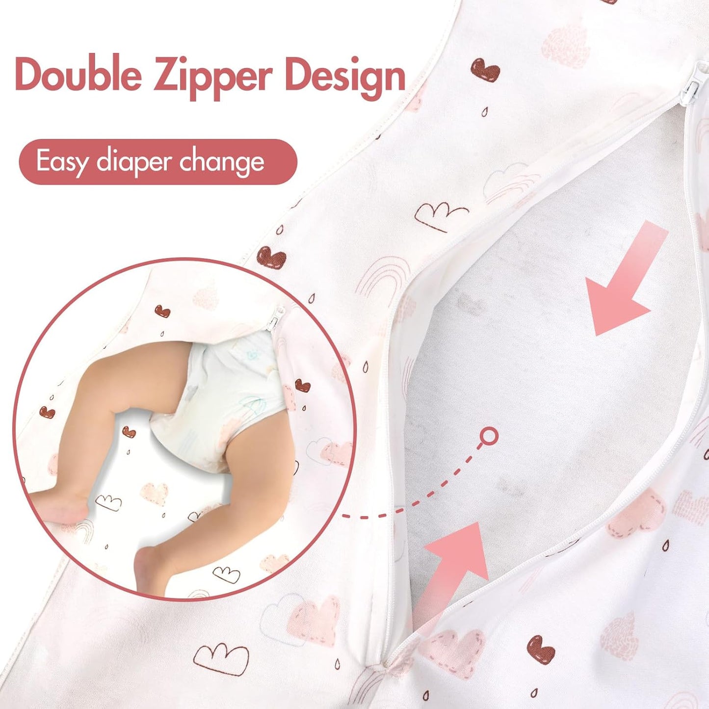 Baby Transitional Swaddle Sleep Sack - Arms Up Swaddles for Baby Girl, 3-6 Months Newborn Swaddle Sleep Sack with Cuff Removable & 2-Way Zipper Design, Pink Cloud Transition Sacks