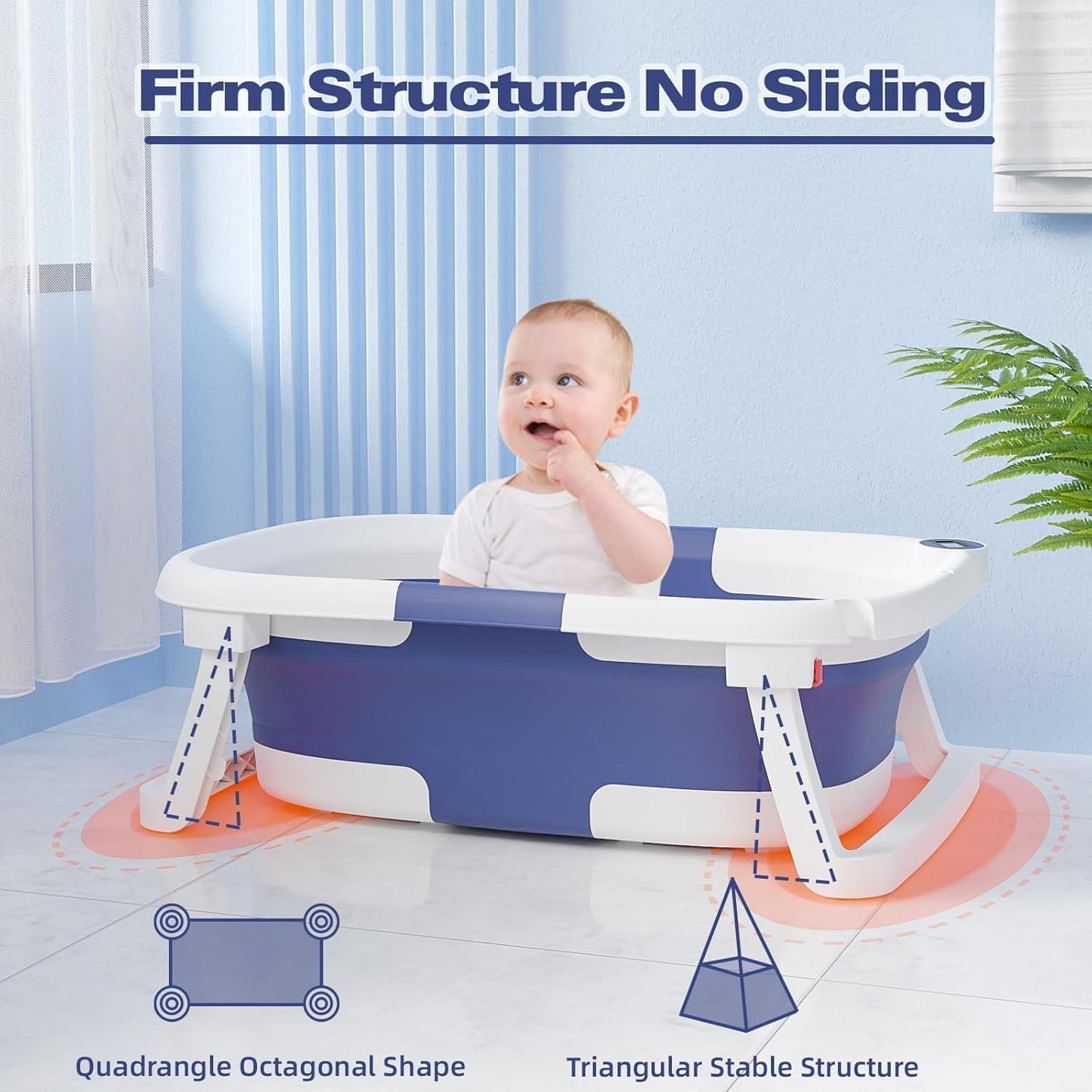 Collapsible Baby Bathtub,Baby Bath Tub with Soft Cushion & Thermometer,Baby Bathtub Newborn to Toddler 0-36 Months,Portable Travel Baby Tub