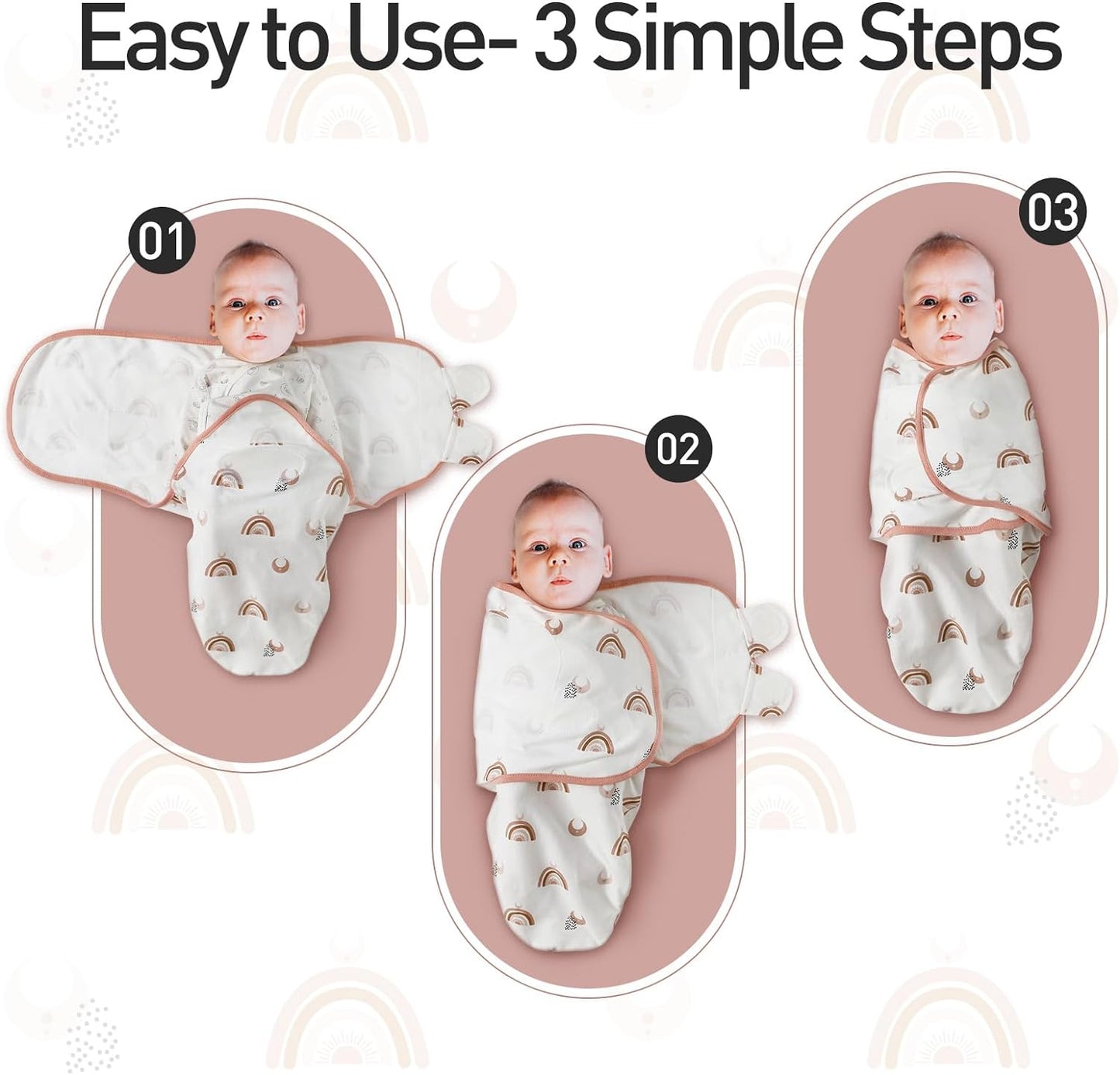 GLLQUEN BABY 3-Pack Organic Baby Swaddle Sleep Sacks for Newborn - Baby Swaddles 0-3 Months, Newborn Swaddling Sack, Rainbow & Sun, Infant Swaddle Blanket Wrap (Small/Medium)