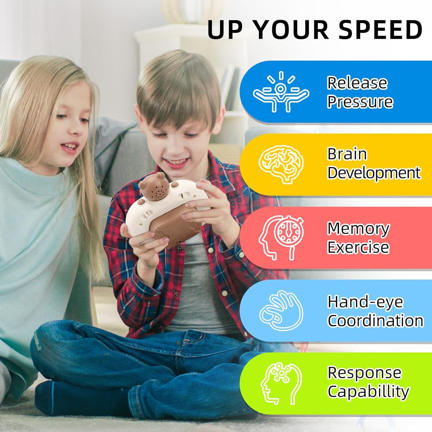 Fast Push Game Pop Fidget Toys for Kids, Fast Push Bubble Game, Handheld Puzzle Game Sensory Toys with LED Screen, Quick Push Light Up Game Gifts for 3-12 Year Old Girls Boys (Bear)