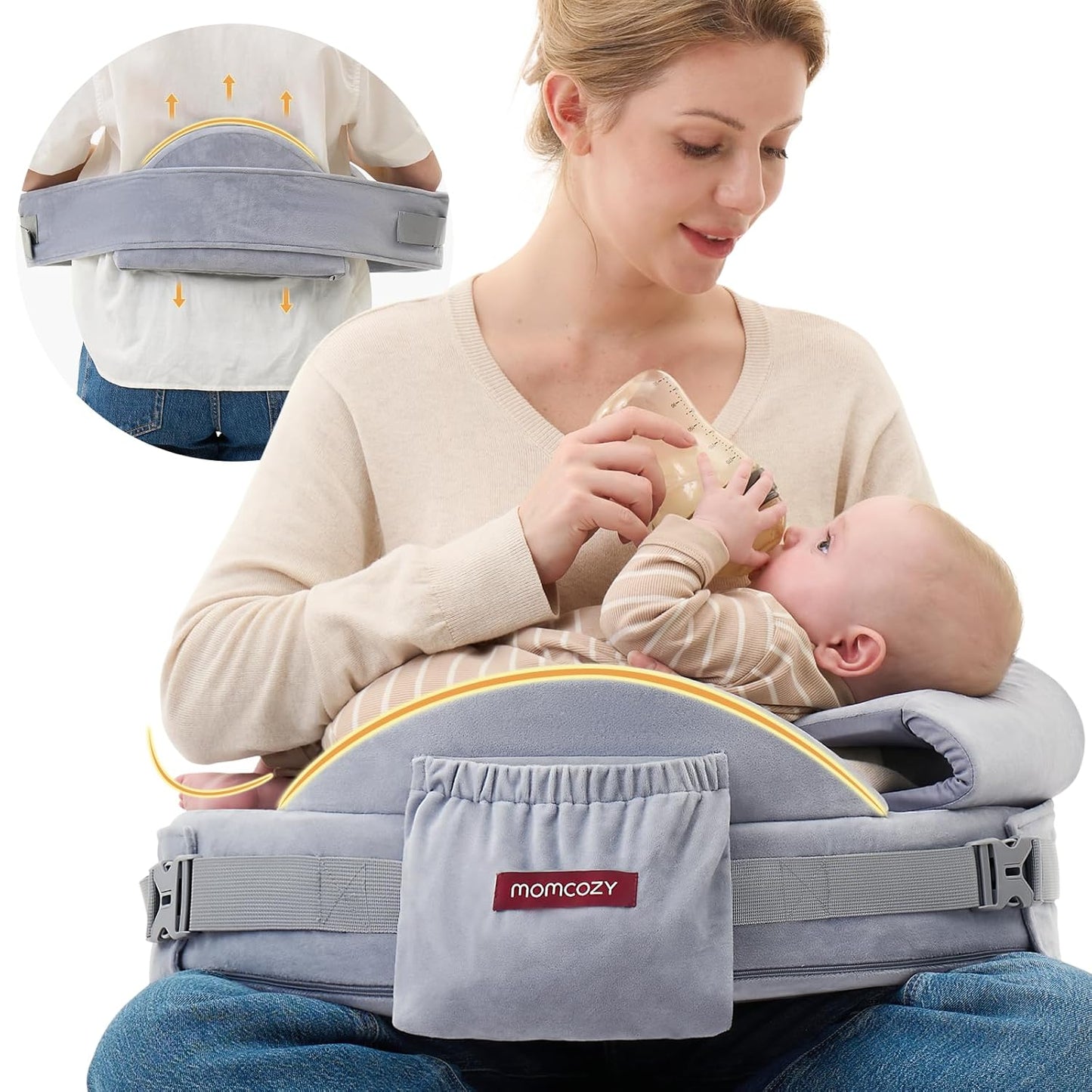 Momcozy CozyPro Nursing Pillow for Breastfeeding - All Around Ergonomic Comfort & Support - Pioneering Safety Fence - Plus Size Wider Feeding Pillow with Lumbar Support for Easier & Healthier Nursing