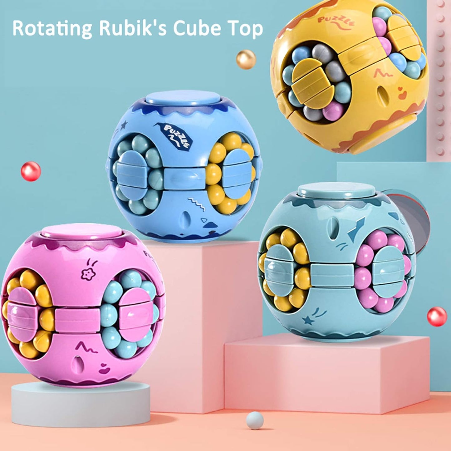Rotating Magic Bean Cube Spinner Fidget Toy,Stress Relief Fidget Puzzles for Adults Kids,Anxiety Relief Learning & Education Toys,Puzzle Toys for Unisex-Children(Pink)