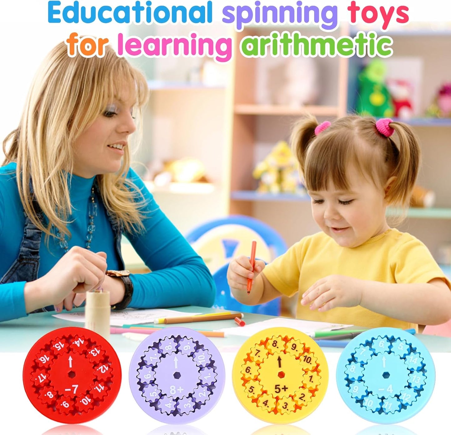 Math Fidget Spinners Addition, Math Fidget Toy for Kids, Math Facts Fidget Spinners, Educational Learning Numbers Add Subtract Fidget Spinner Toys for Kids, Math Game for Home School Classroom Prizes