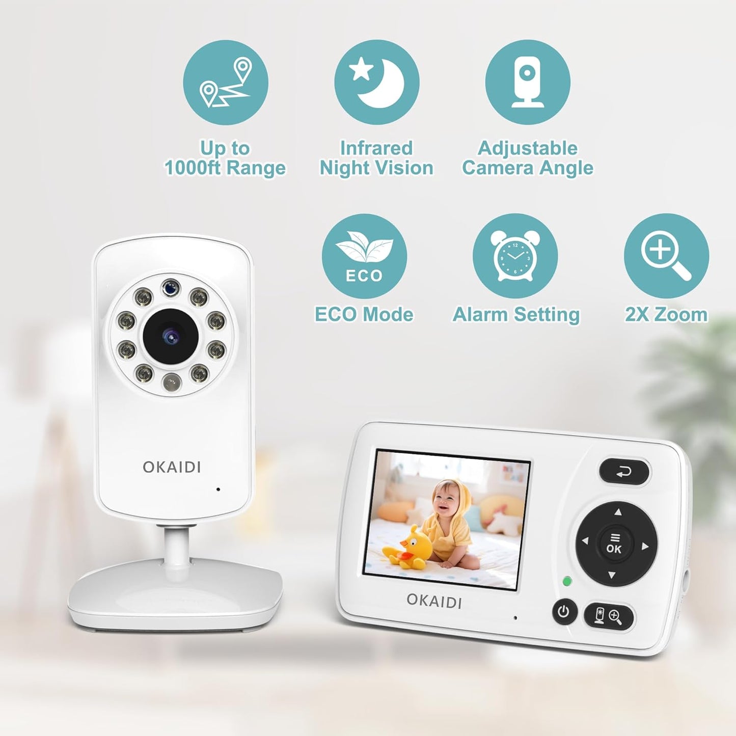 Video Baby Monitor with Camera and Audio, 2.4'' Portable Travel Baby Monitor No WiFi, Infrared Night Vision, VOX Mode, 1000ft Long Range, Ideal for Baby/Pet/Elderly