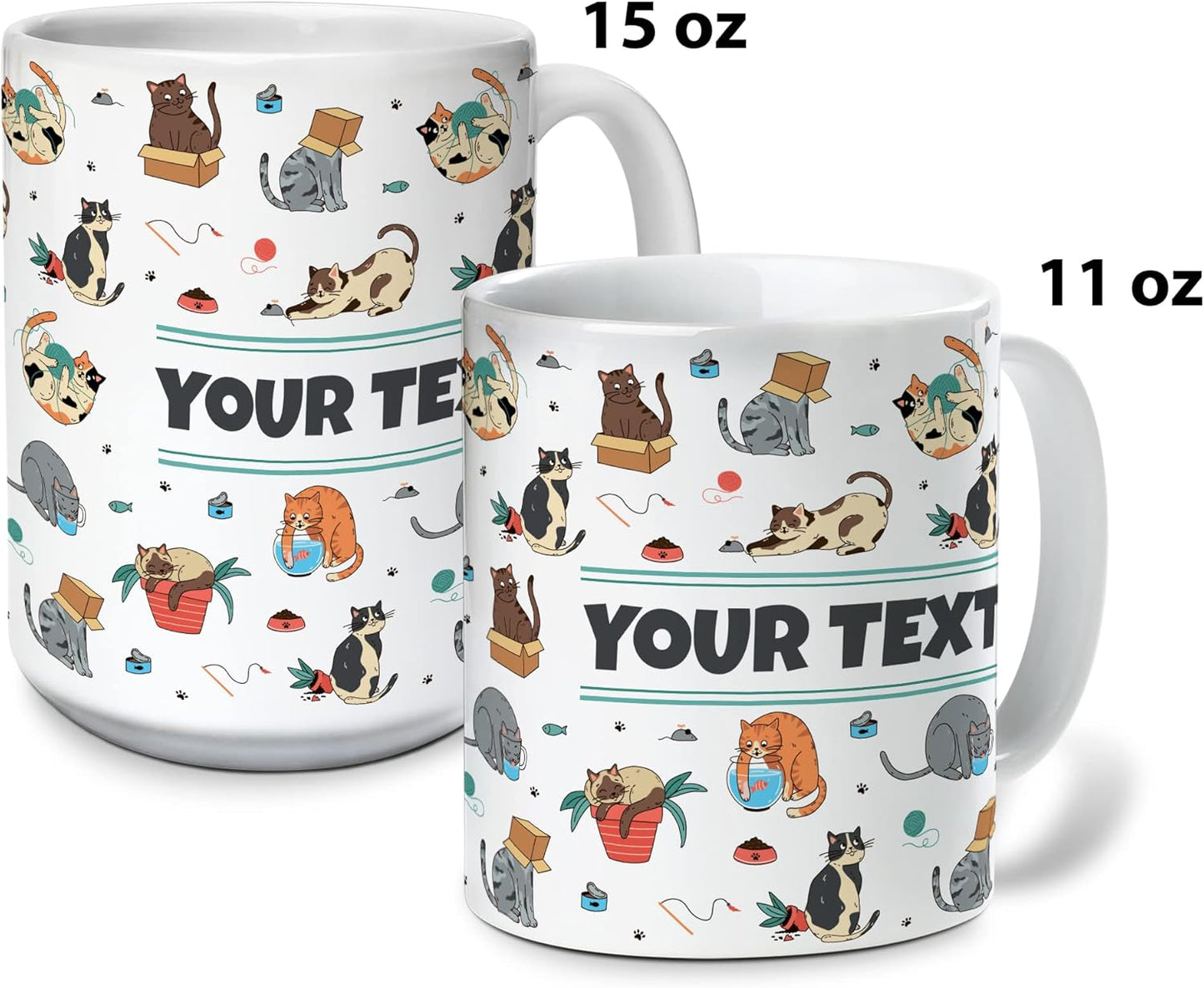 Personalized Mug for Kids - Cats - Custom Name/Text, Ceramic Hot Chocolate/Cocoa/Coffee Cup for Boys/Girls, Birthday/Christmas/Holiday Gift - 15 oz, Light Blue Handle