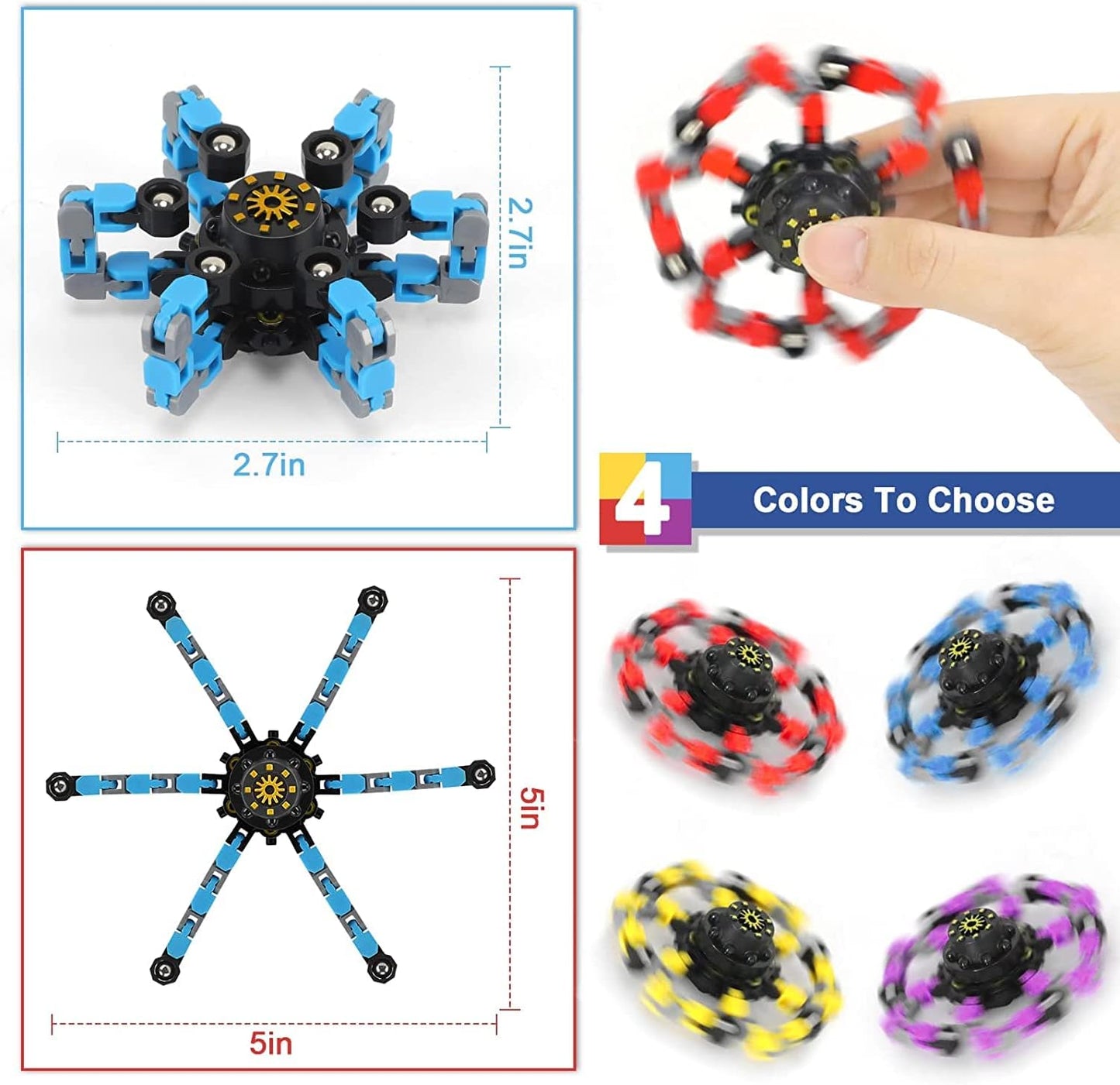 Fidget Toy Transformable Fingertip Gyro for Kid Adult Teen (4 Pack transformable Finger Spinners)