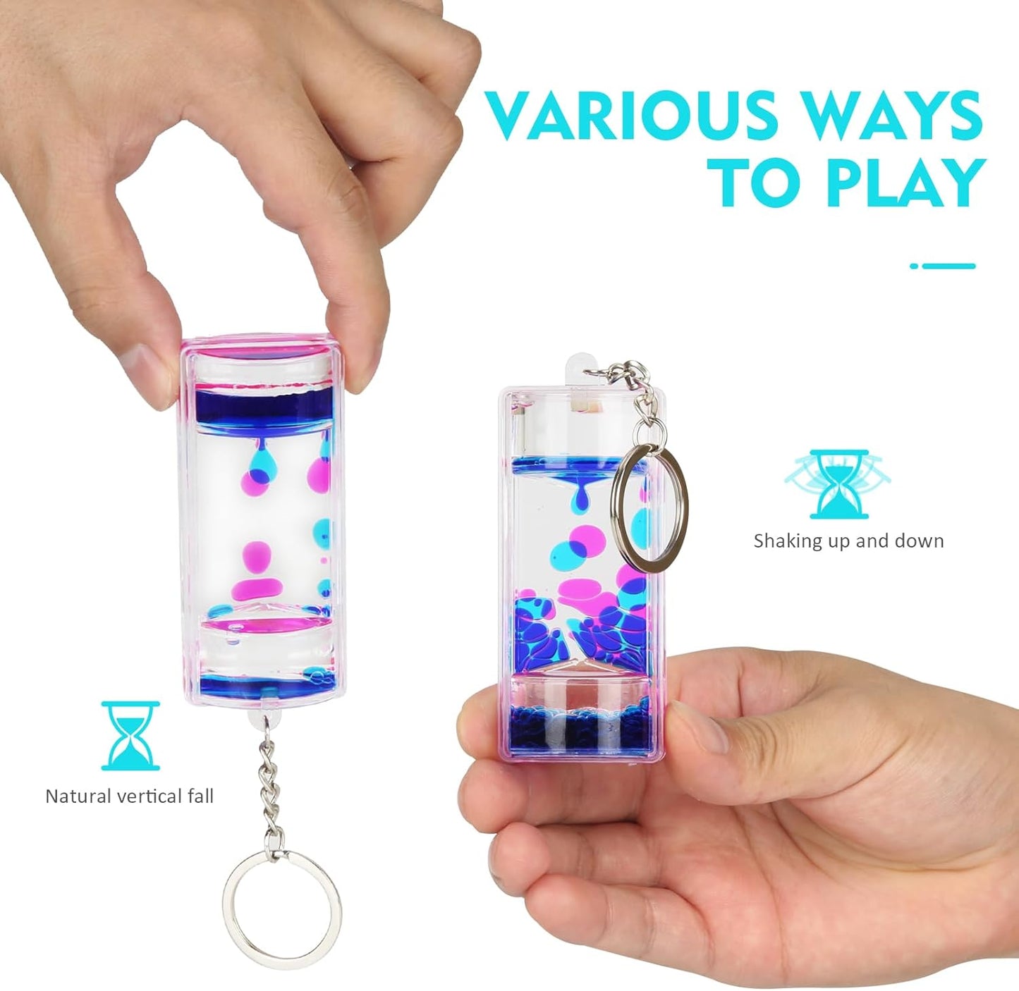 Liquid Motion Bubbler Key Chain Pack of 8 Great Desktop Colorful Hourglass Liquid Bubbler Small Calming Relaxing Toys (Rainbow series, Pack of 8)