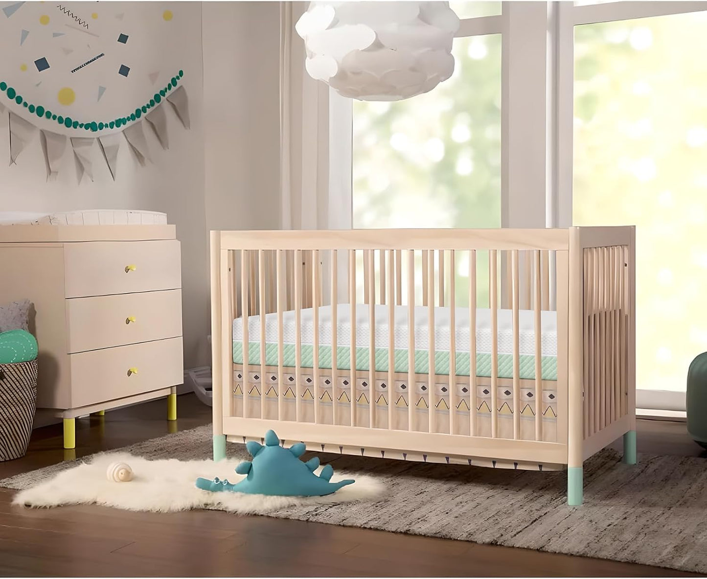 Crib Mattress, Dual Sided Comfort Memory Foam Toddler Bed Mattress, Triple-Layer Breathable Premium Baby Mattress for Infant and Toddler w/Removable Outer Cover - White&Green
