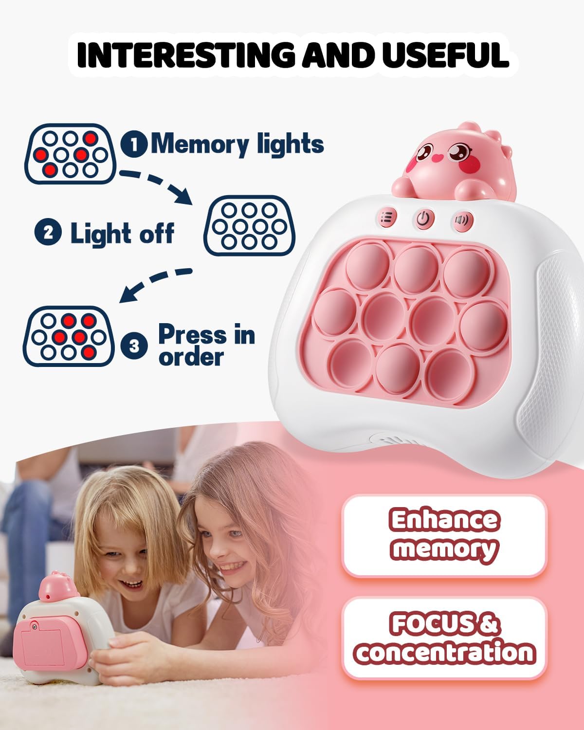 Quick Push Game Console,4 Modes Games, A Toy Game Machine That Exercises Reaction Ability and Improves Concentration |Teens Boys & Girls Ages 3-12 Years Old & Up (Pink)