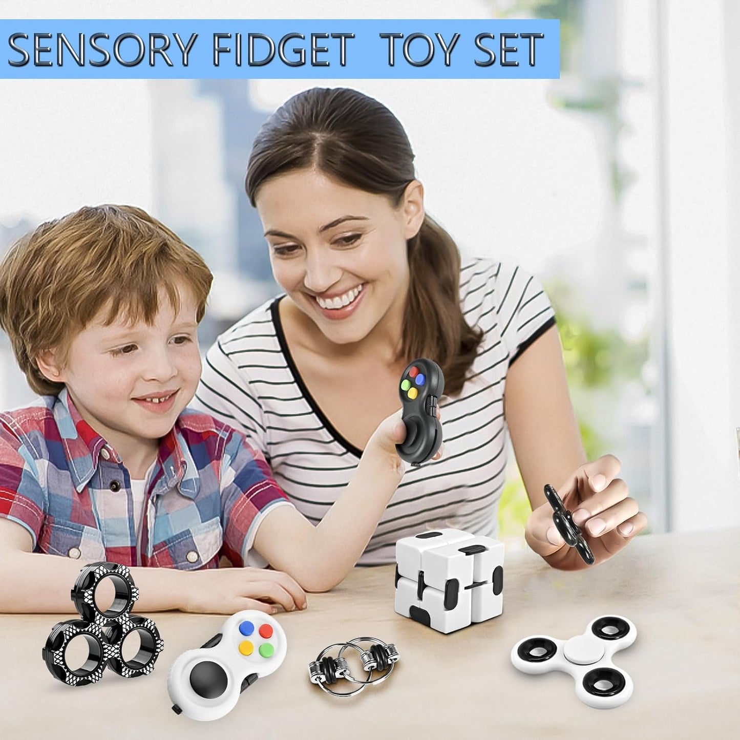Fidget Toys Adults Set, Easter Basket Stuffers Gift for Kids Teen Cool Gadget Sensory Pack with Figette Spinner Cube ADHD Anxiety Relief Stress Magnetic Ring Office Desk Manget Toy for Boys