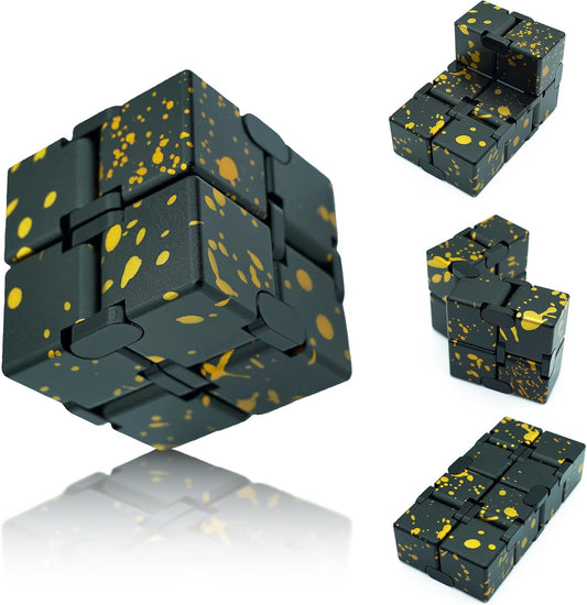 Fidget Infinity Cube, Quite Fidget Toys Anxiety Relife Items Fidgets for Adults, Fidget Sensory Toys for Teens Kids, Classroom Prizes (Black Yellow)