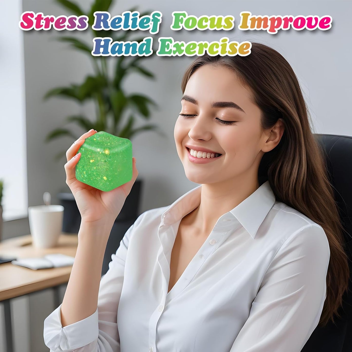 2Pack Glitter Squishy Cube - Slow Rise Nice Sugar Stress Cube Gel Stress Balls for Adults, Glitter Squishy Balls for Kids, Stress Relief/Classroom Fidget/Treasure Box Prizes(Green)