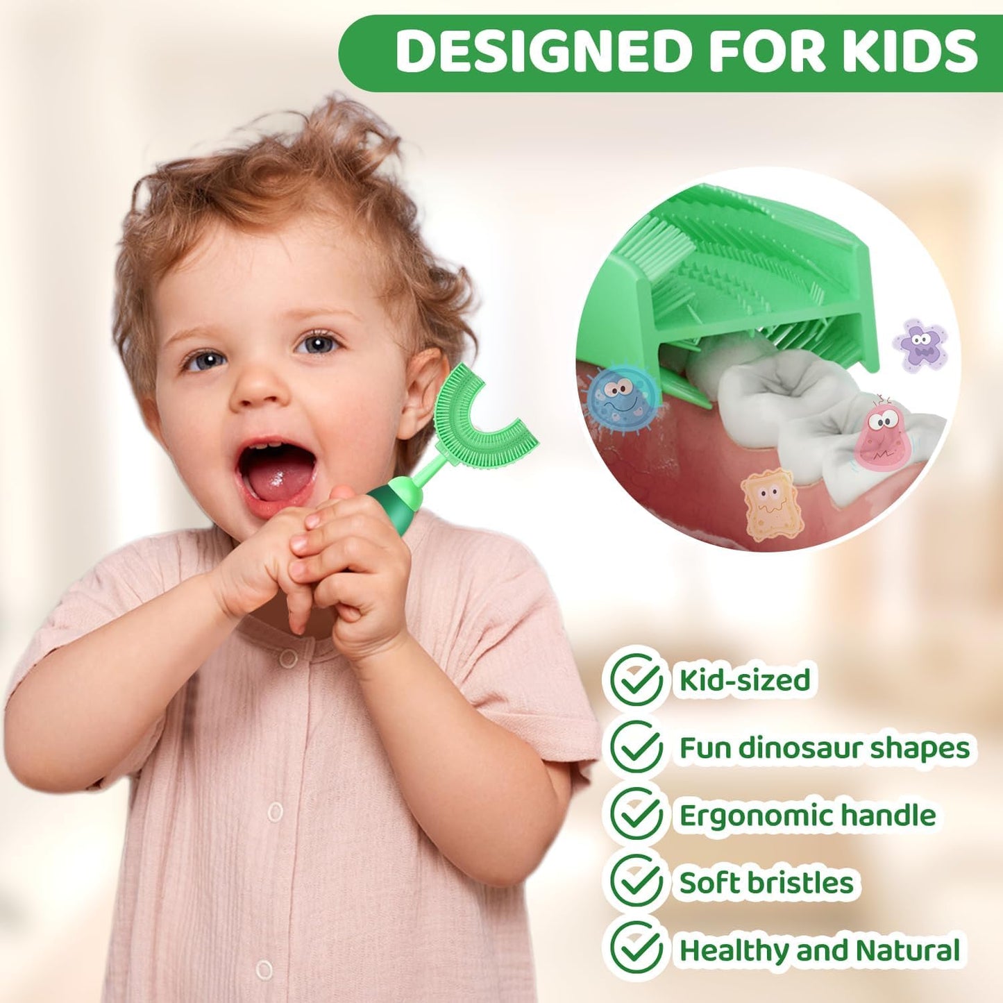 U-Shaped Toothbrush for Kids Ages 2-7， Soft Food-Grade Silicone for Sensitive Gums， 360° Teeth Cleaning Design，Training & Travel-Friendly Toddlers' Toothbrush (Yellow)