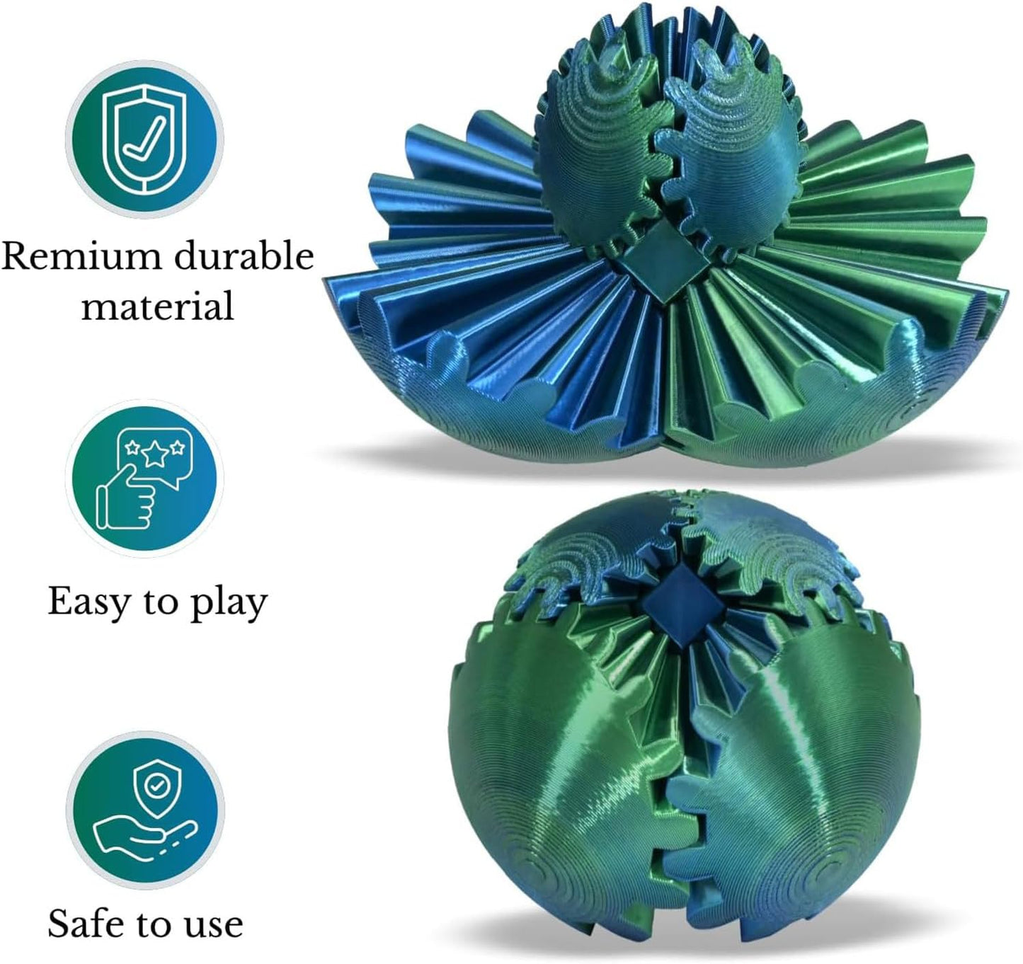 Gear Ball, Gear Sphere 3D Printed Gear Ball Fidget Toy Spin Ball, GearSphere Desk Toy, Stress Ball, Fidget Ball, Gear Toy for Stress and Anxiety Relaxing (Laser Yellow Blue)