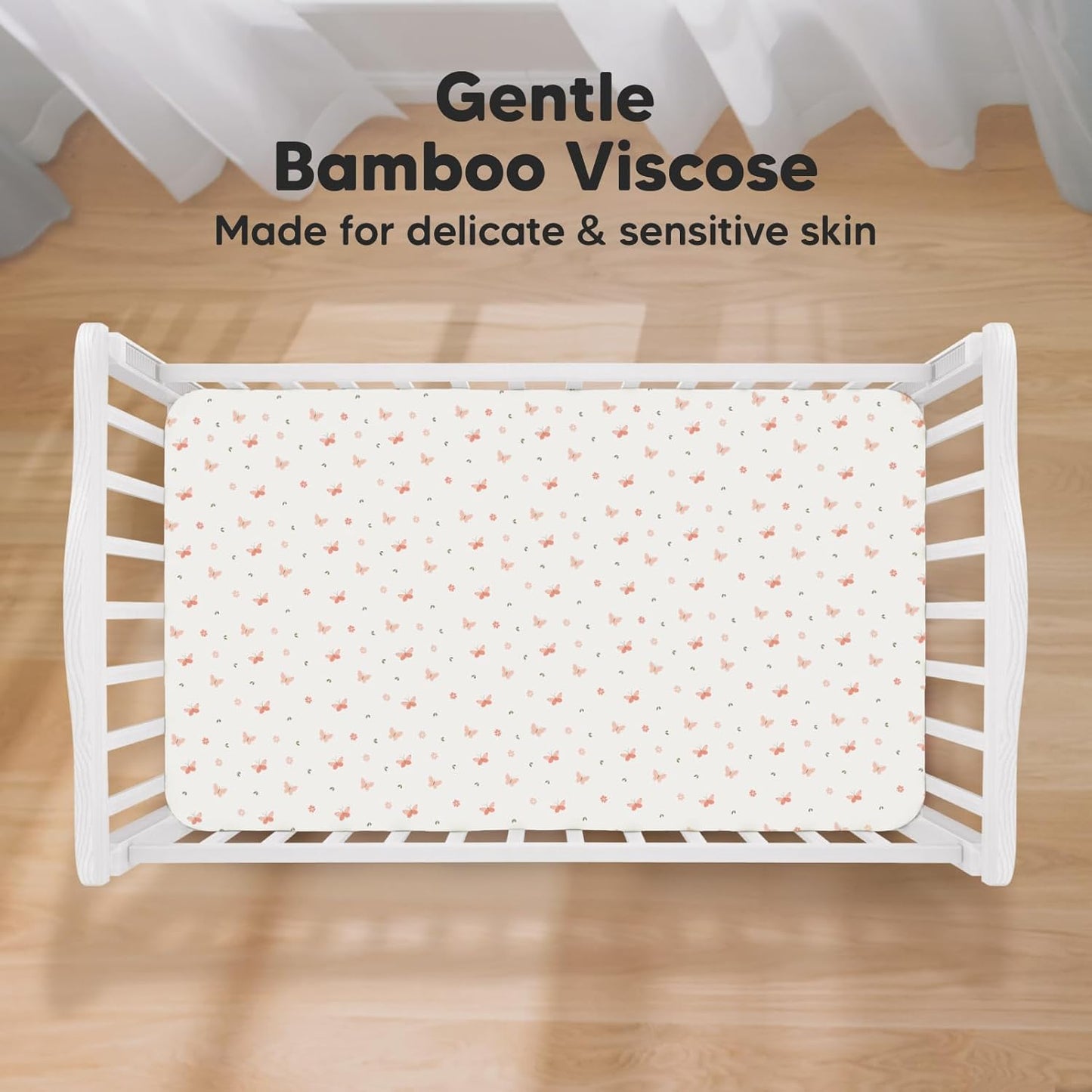KeaBabies 2-Pack Baby Crib Sheets for Boys, Girls - 52x28 Viscose Derived from Bamboo Toddler Bed Sheets Neutral, Fitted Crib Mattress Cover for Standard Baby Bedding, Soft & Cozy (Butterflies)
