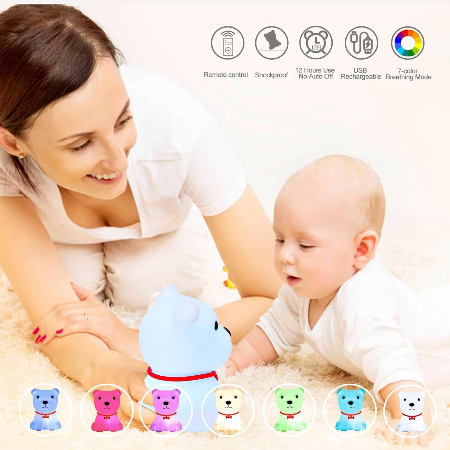 Tremdwoto Dog Night Light for Kids,Cute Colorful Night Light with Remote Baby Girl Squishy Night Light Lamp Puppy Light Dimmable Nursery Lamp Nightlight Gift for Boys and Girls Kawaii Bedroom Decor