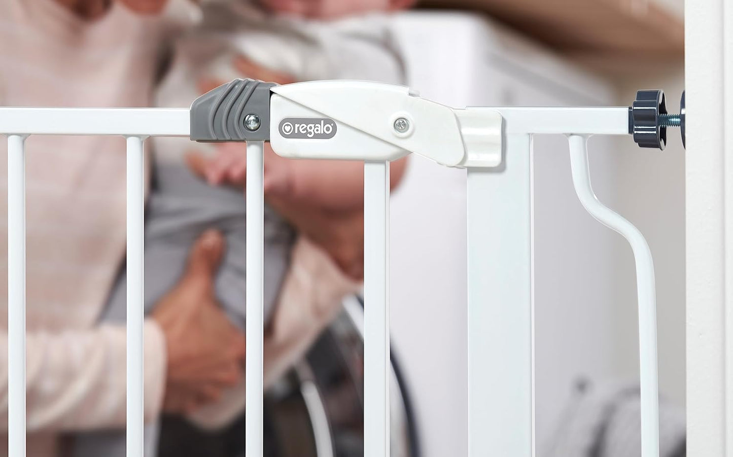 Regalo Easy Step 36" Extra Tall Walk Thru Baby Gate, Includes 4-Inch Extension Kit, 4 Pack of Pressure Mount Kit and 4 Pack Wall Cups and Mounting Kit, White