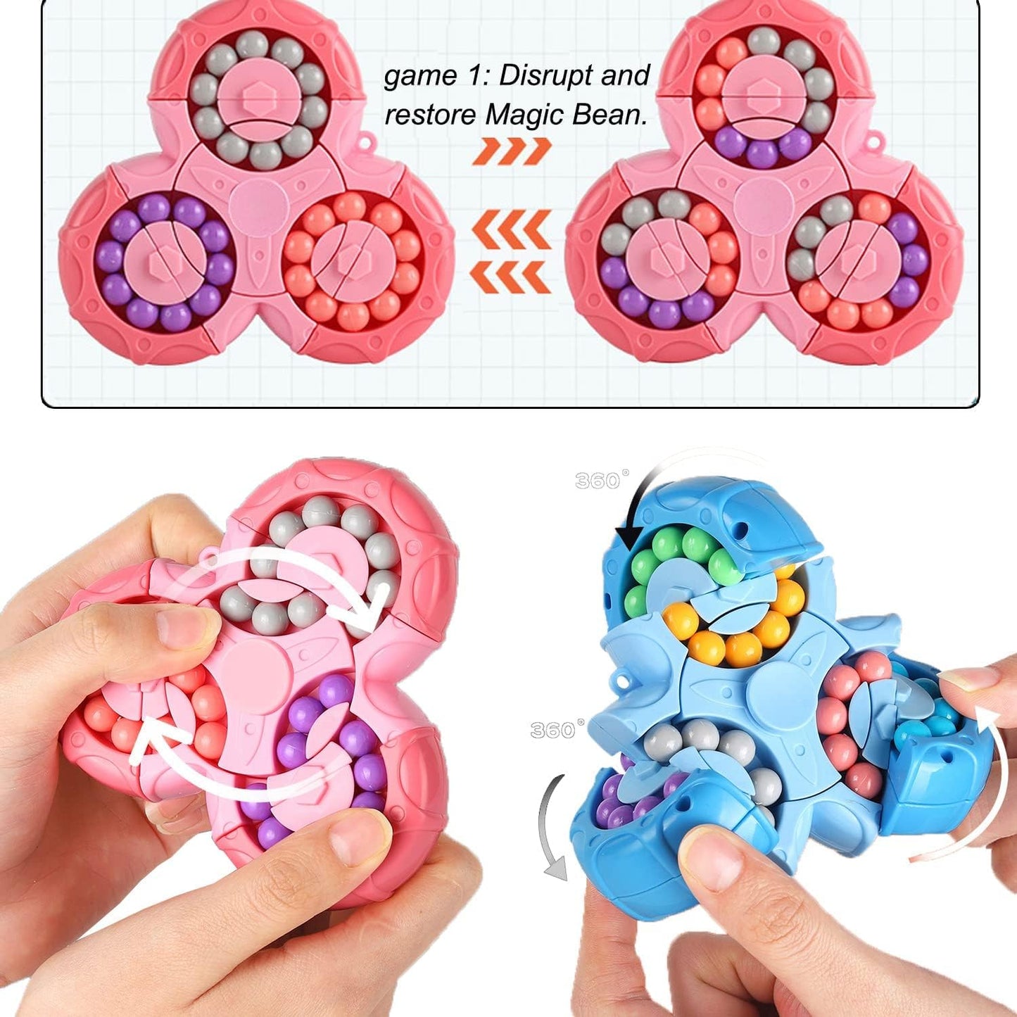 Magic Bean Rotating Brain Teaser Finger Puzzle Toy,Boys Girls Handheld Spinner Stress Anxiety Relief Ball Game Sensory Toys,Gift for Kids Ages 3Above Easter Christmas Birthday New Year (blue)