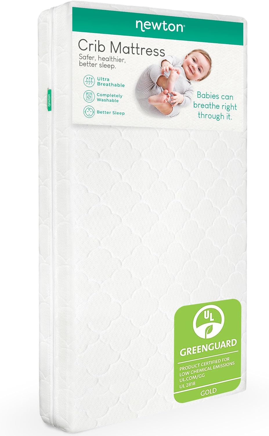 Newton Baby Crib Mattress and Toddler Bed - Ultra-Breathable Proven to Reduce Suffocation Risk, 100% Washable, 2-Stage, Non-Toxic Better Than Organic, Removable Cover - Deluxe 5.5" Thick- White
