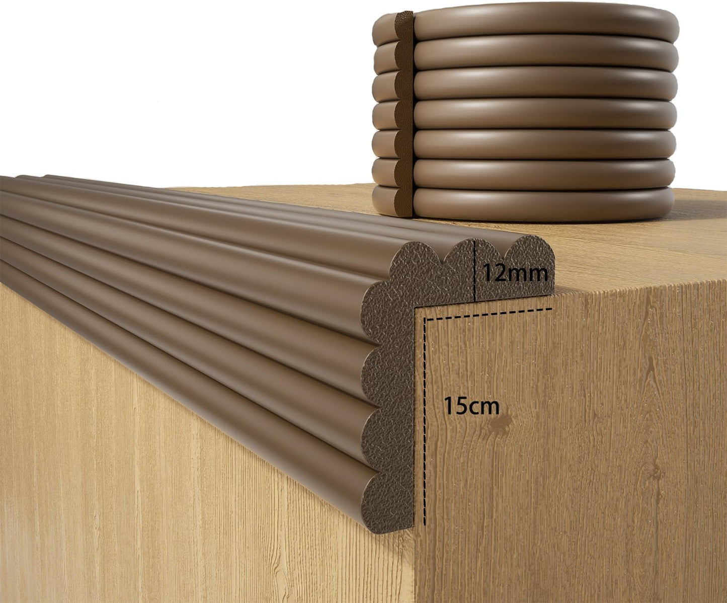 Baby Proofing Wall Corner Protector,Edge Guard Corner Protector,6.56ft Thinken Soft Corner Protectors Pre-Taped Soft Rubber Foam Edge Cushion for Furniture (Brown-L, 6.56Ft x 5.9" W x 0.47" Th)