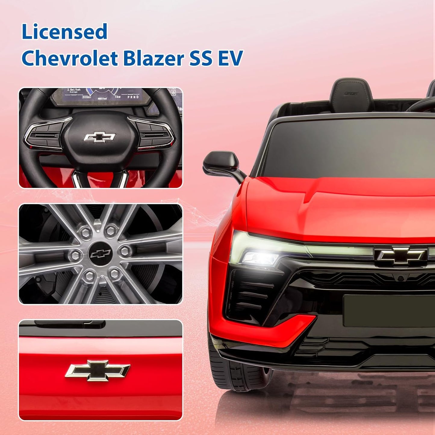 Jojoka Baby Car 24V 2-Seater SUV Licensed Chevrolet Blazer Ride On Toy w/Parent Remote Control,4xSpring Suspension, Wireless Music, Electric Vehicle Car for Kids Ages 3-8, Red