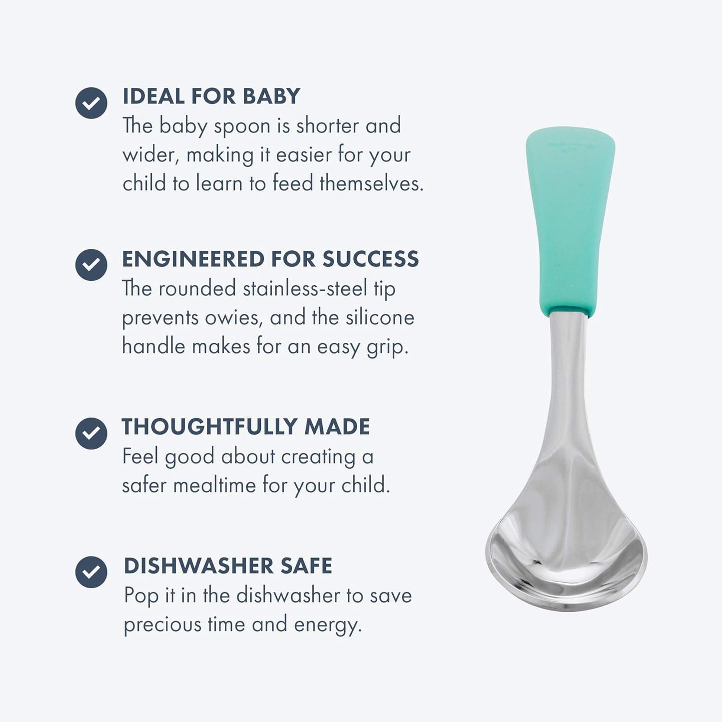 Avanchy Baby Spoons, Forks Stainless Steel and Silicone Set, Self Feeding Food Utensils, 4 Months Baby Led Weaning