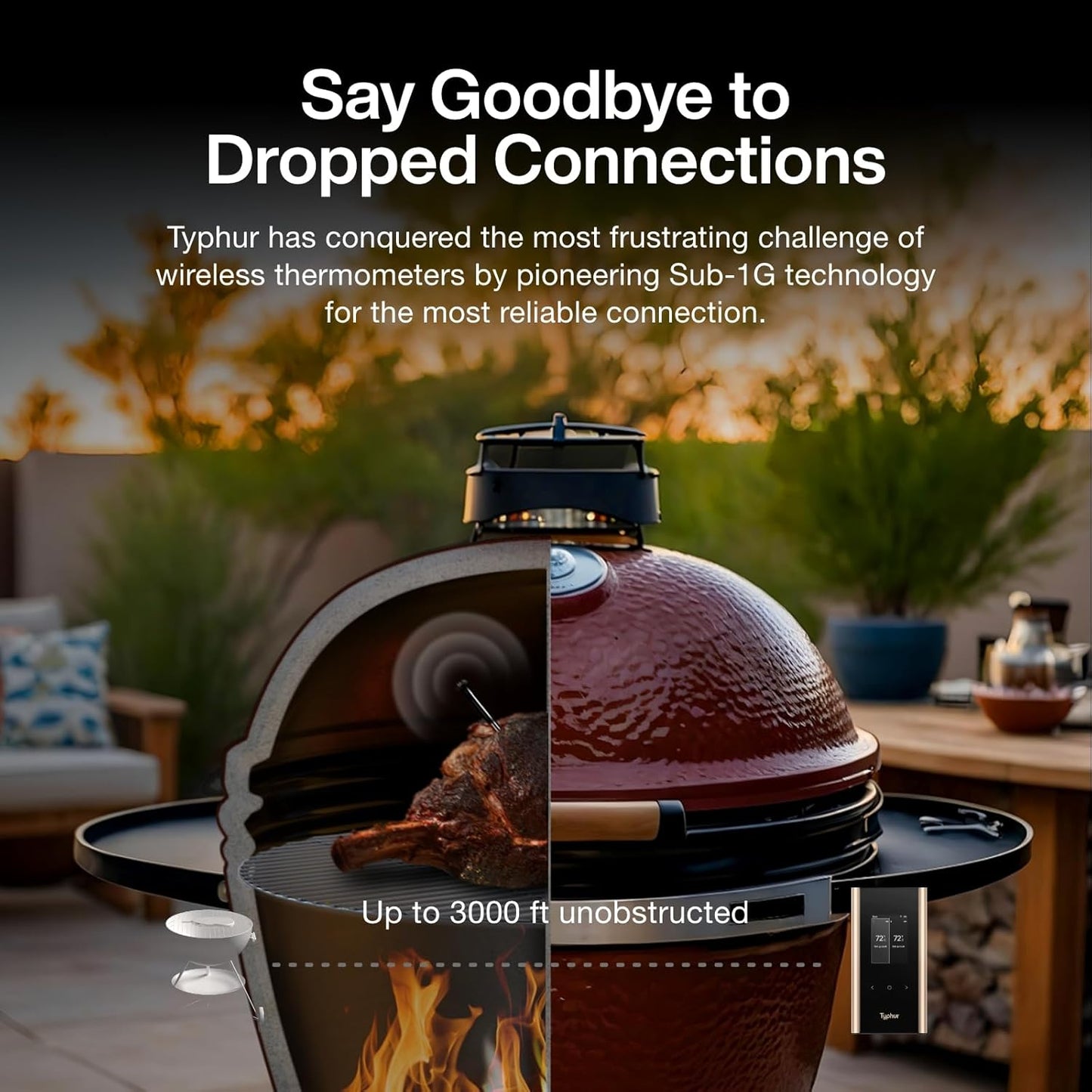 Sync Gold Wireless WiFi Meat Thermometer | 2 Slim Probes | 10x Stronger Signal Than Bluetooth | Reliable Readings Through Kamado Grill, BBQ, Oven, Smoker | Easy-to-Use Base