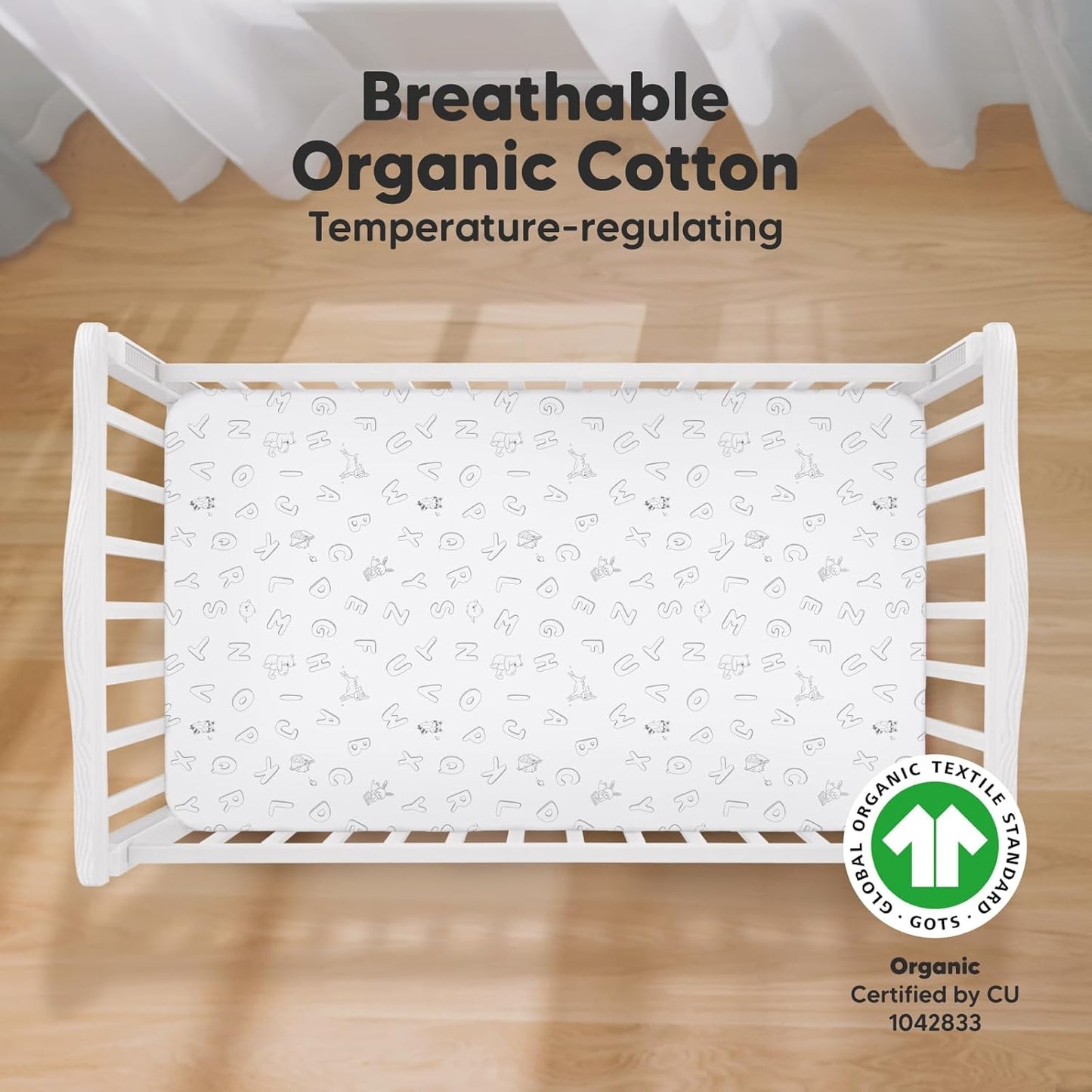 KeaBabies 2-Pack Organic Crib Sheets for Boys, Girls - 52x28 Fitted Crib Mattress Sheet Neutral, Breathable Jersey Cotton Cover for Baby Bed, Toddler Mattress, Soft & Cute Prints (ABC Land Rose)