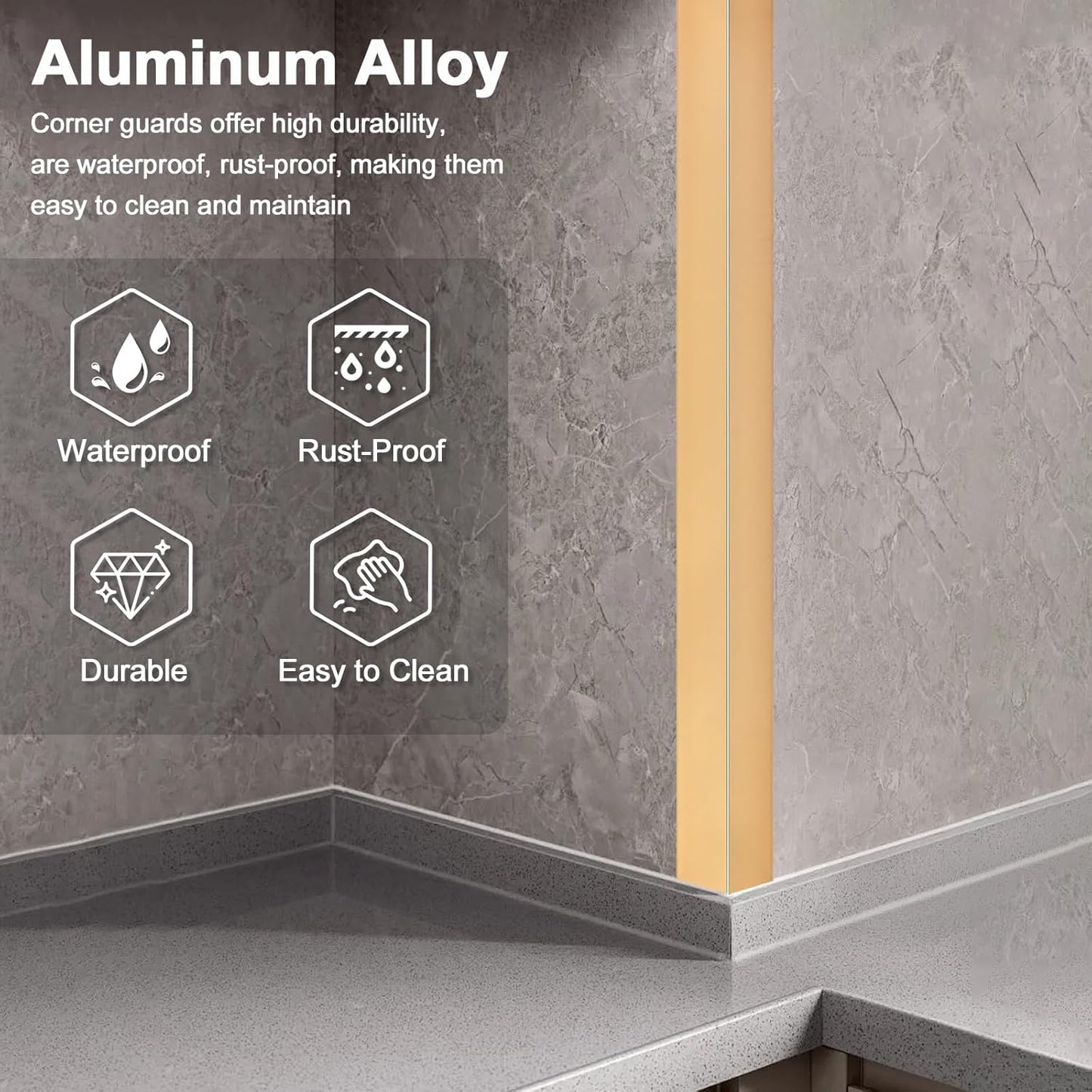 4PCS 45" Aluminum Metal Corner Protectors, Self Adhesive Corner Guards, Metal Wall Edge Protector Strip, Furniture Corner Protectors, Wall Cabinet Baseboard Decoration 45" x 2" (Copper Gold)
