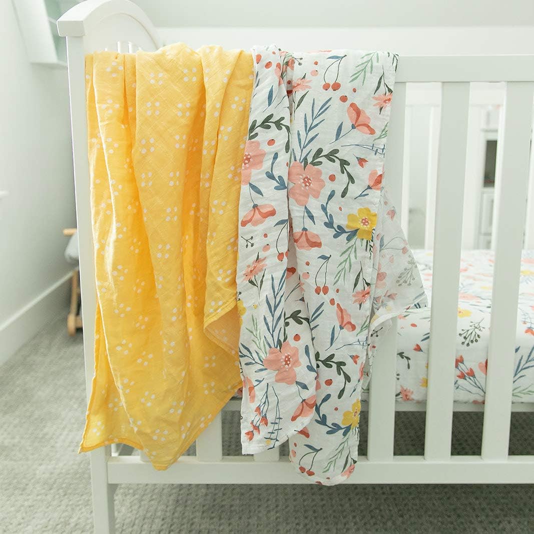 GRACED SOFT LUXURIES Premium Muslin Baby Swaddle Blankets 2 Pack | Large 47 x 47 inch | 100% Cotton Muslin Newborn Infant Swaddle Receiving Blanket Wrap (Floral Burst | Diamond Dot)