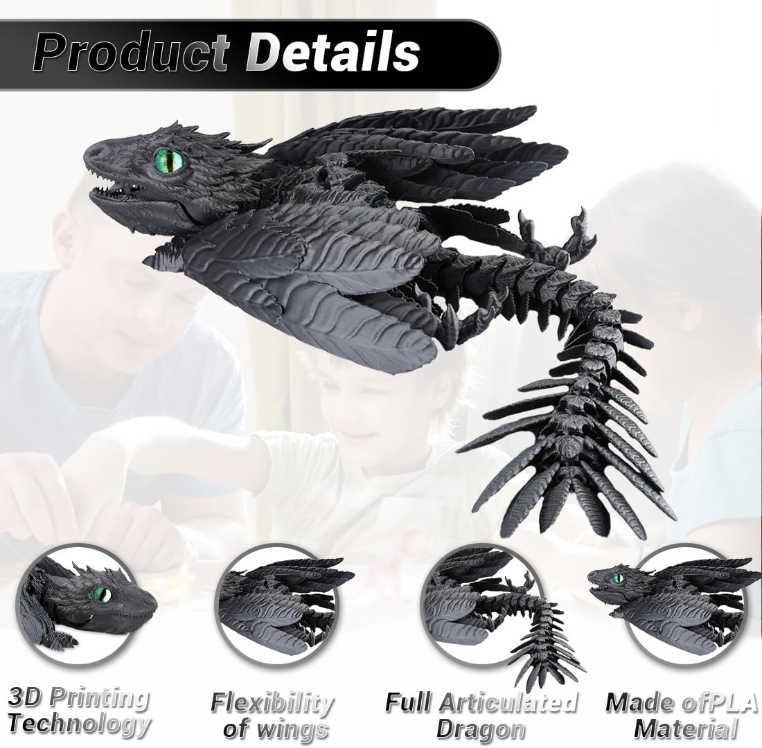 3D Printed Dragon, Feathered Wyvern Dragon, Articulated Dragon, Fidget Dragon Toys for Adult, Home Office Decor Executive Desk Toy