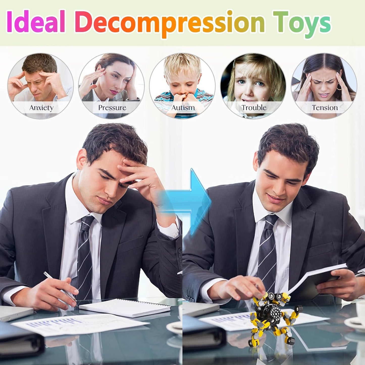 Transformable Fidget Spinners 2 Pcs for Kids and Adults Stress Relief Sensory Toys for Boys and Girls Fingertip Gyros for ADHD Autism for Kids