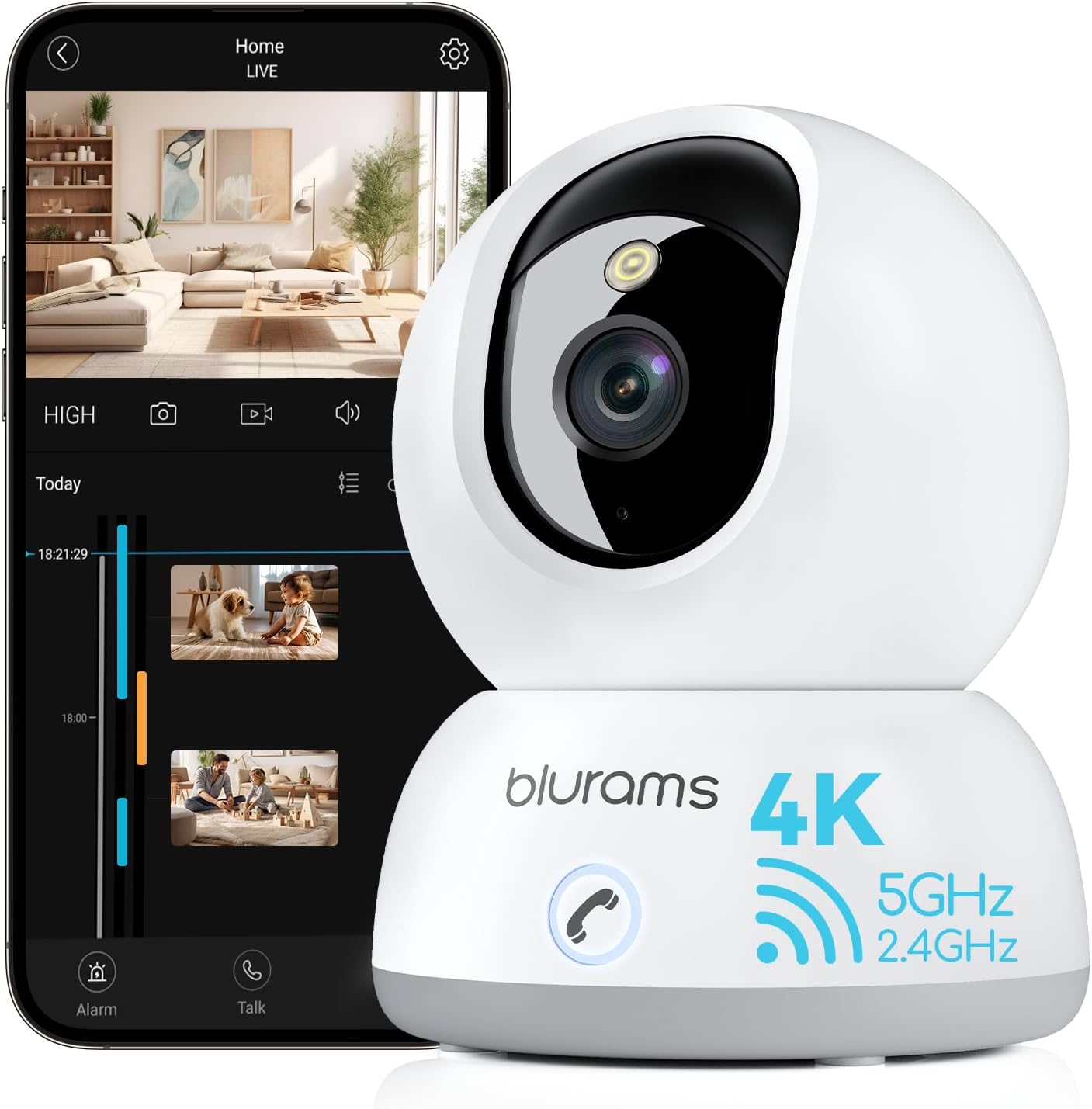 blurams Pet Camera 4K, 8MP Indoor Cameras for Home Security with One-Touch Call, Color Night Vision, Motion Tracking, 5GHz/2.4GHz Wi-Fi, Cloud & SD Card Storage, Wi-Fi 6