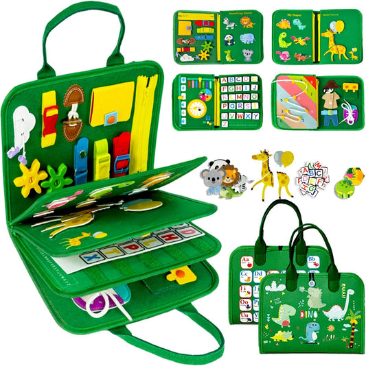 Qizfun Busy Board Book Montessori Toys for 1 2 3 4 Year Old, Boy Girl Birthday Gifts, Educational Sensory Learning Toys for Toddlers 1-3, Car Airplane Travel Activities Toys for Kids Ages 2-4 Year Old