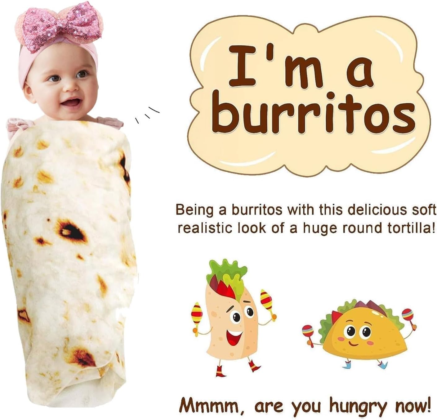 Burrito Tortilla Blanket Baby Stuff Shower White Elephant Gifts for Kids Taco Throw Blankets Wrap Newborn Swaddle Toddler Boy Girl Party Novelty Gag Pets Soft Fleece 40in