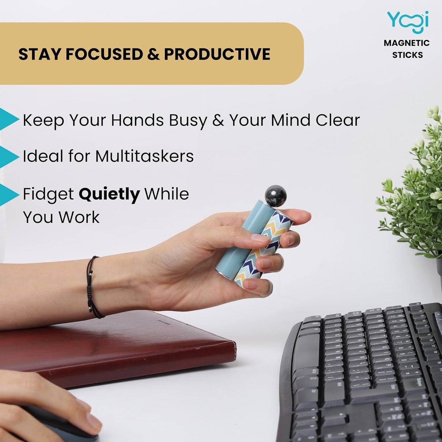 Yogi Magnetic Sticks - Premium Fidget Toys for Adults - Extremely Fun & Engaging, Uniquely Designed Magnetic Fidget Toy with Magnet Sticks and Ball, Ideal Desk Toy for Focus&Relaxation (Aqua Chevron)