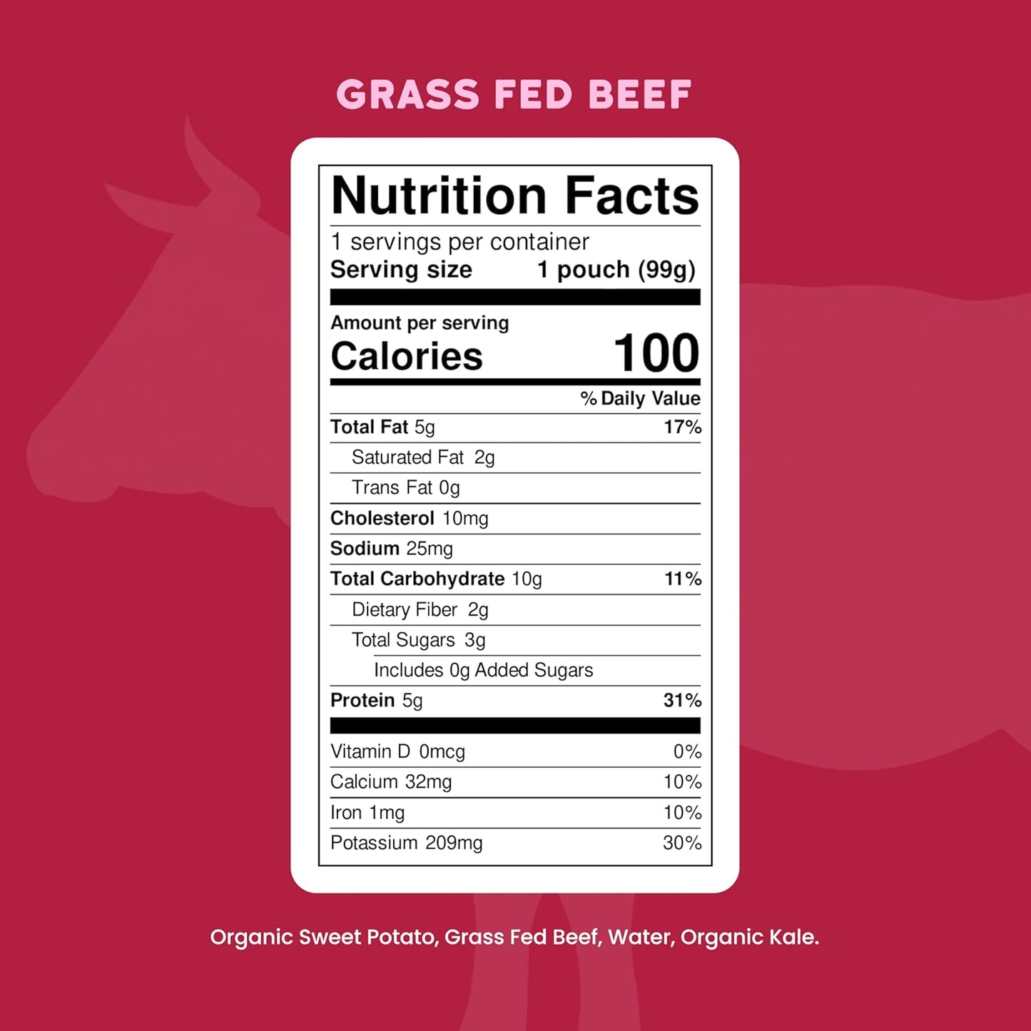 Serenity Kids 6+ Months Baby Food Pouch Puree - Grass Fed Beef, Kale & Sweet Potato - Ethically Sourced Meat & Organic Veggies - BPA-Free, 3.5 Ounce, 12 Count