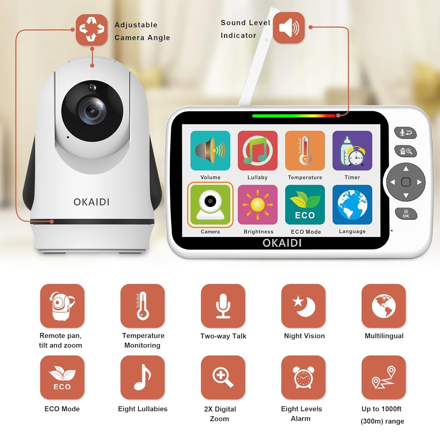 Baby Monitor No WiFi, 6" Extra-Large IPS Screen with 30-Hrs Battery, 1000ft Baby Monitor with Camera and Audio, Remote Pan-Tilt-Zoom Camera for Baby/Pet/Elderly, 2-Way Talk, Night Vision, VOX