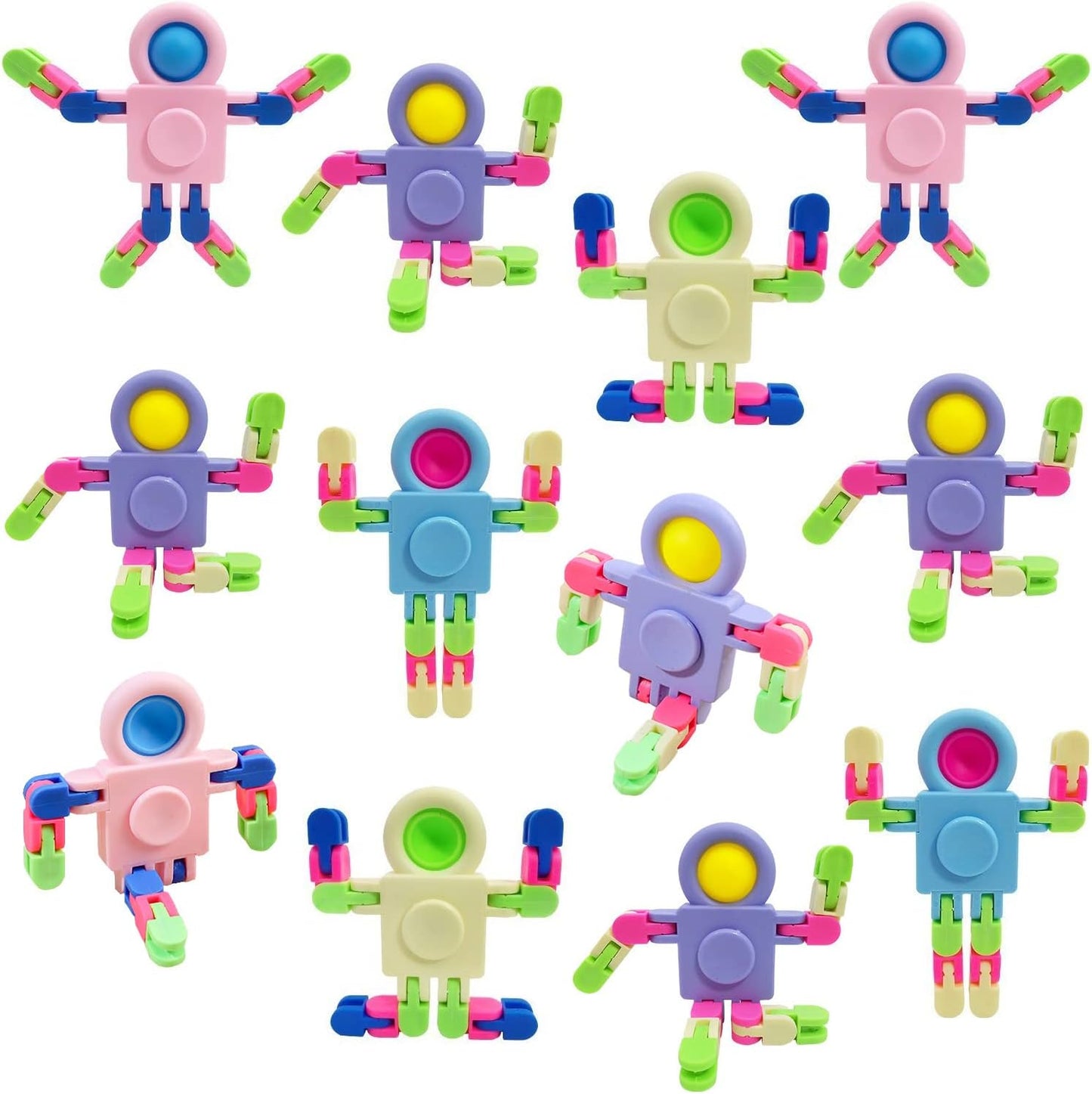 12 Pack Fidget Sensory Spinner Toys， Transformable Chain Robot Fingertip Toy，Pinata Goodie Bag Stuffers Birthday Valentines Day Gifts for Kids,Treasure Box Classroom Prize (A)