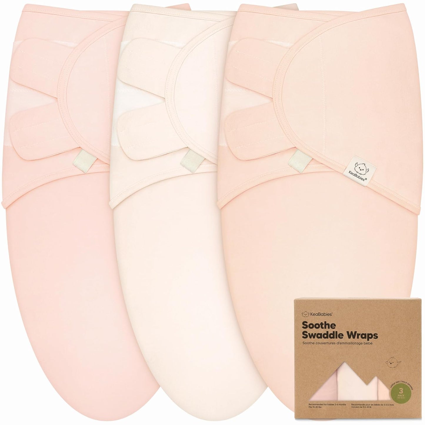 3-Pack Organic Baby Swaddle Sleep Sacks - Swaddles for Newborns, Infant 3-6 Months, Baby Girls, Boys, Soft & Snug Newborn Sleep Sack, Nursery Swaddling Blankets (Angelic, L)